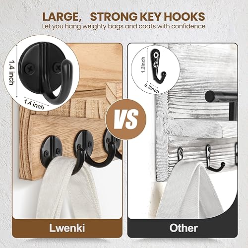 Miniatura 6 de Soporte para llaves montado en la pared, 9.8 x 6.7 x 4.2 pulgadas, estante decorativo de pared con ganchos para llaves, correa de perro, cartera,