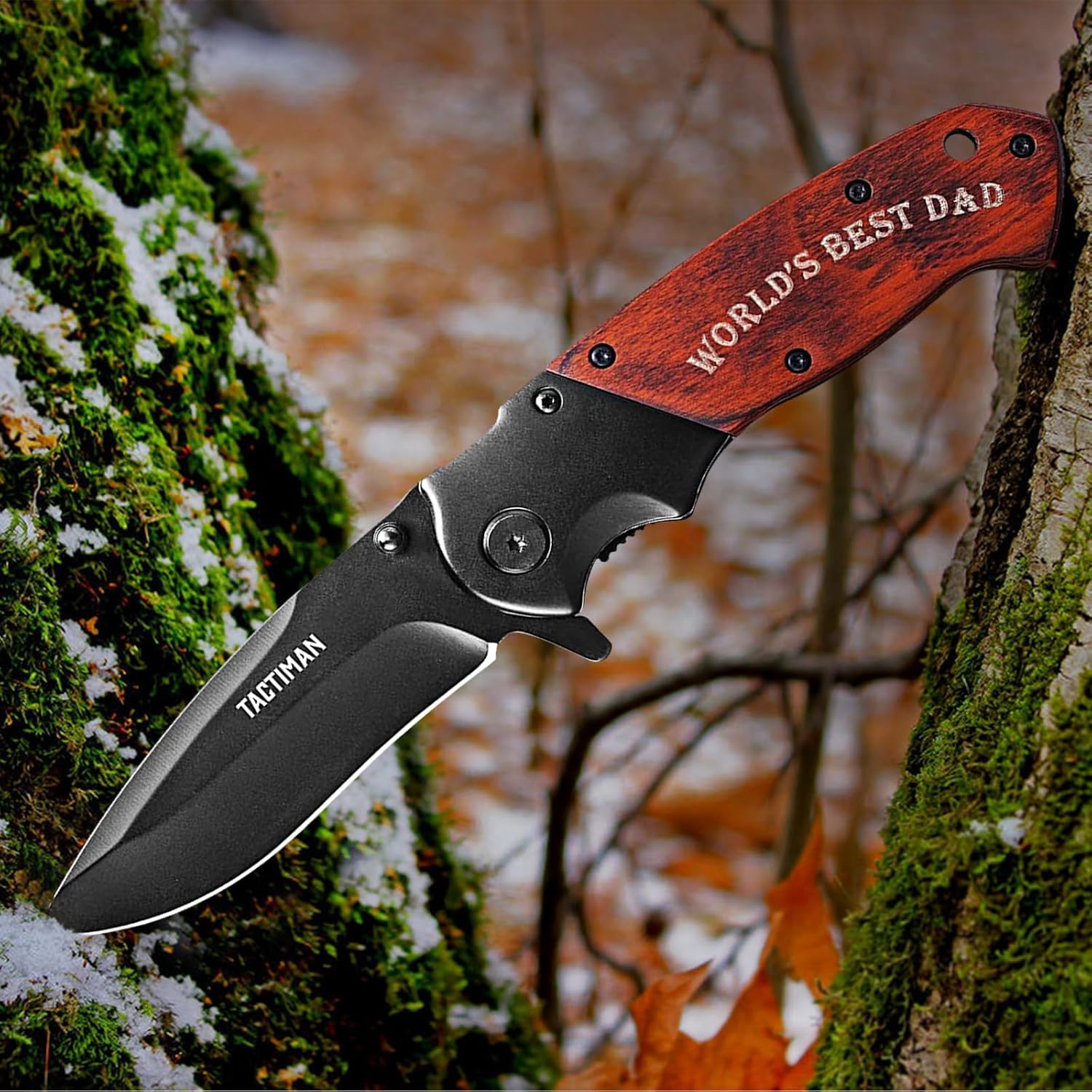 Pocket Knife - 'Best Dad Ever' Engraved Wood Handle Folding Knife with Premium Gift Box - Ideal Father's Day, Christmas, Birthday, Retirement, Thank You, or New Dad Gift