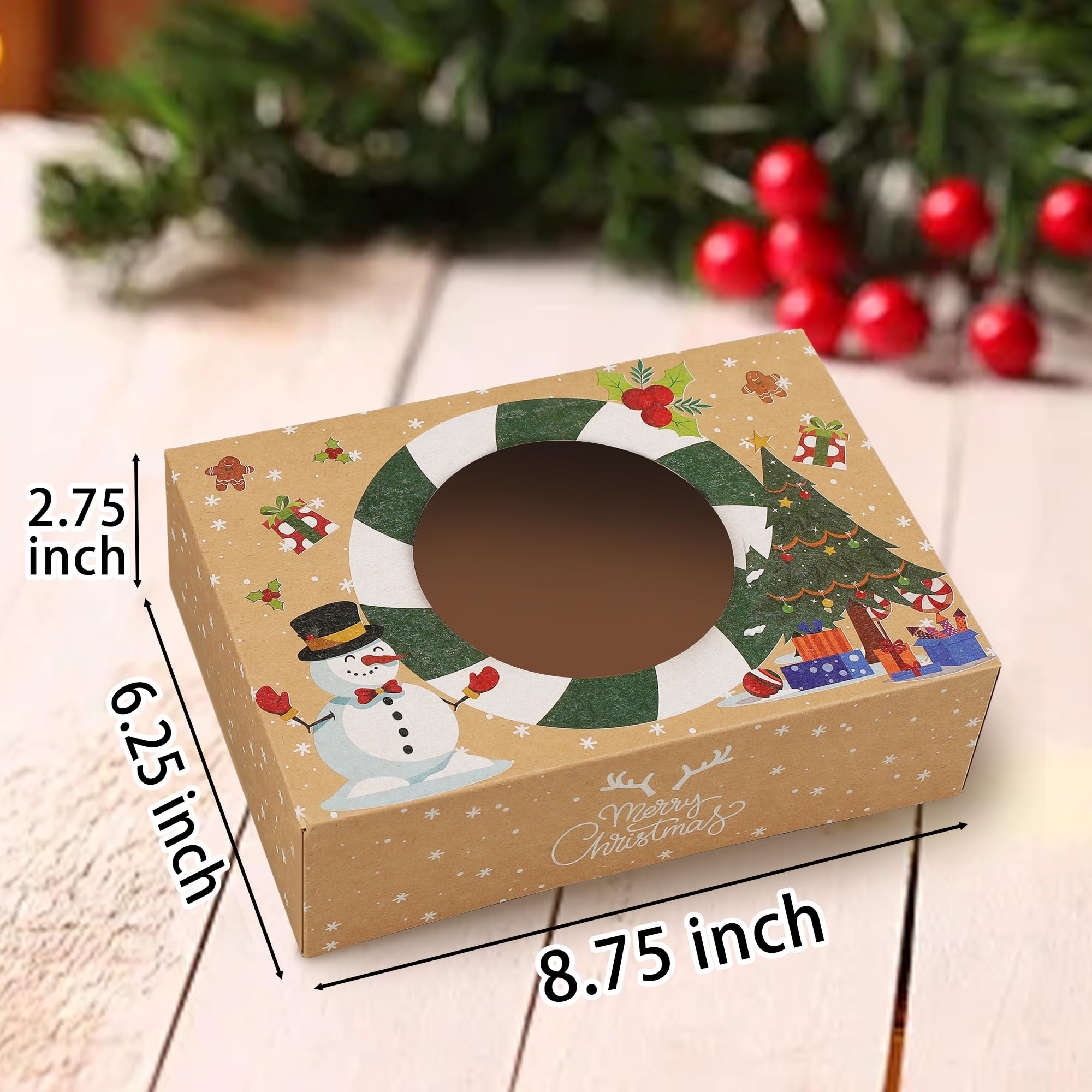 Zzrywuty Cajas de galletas de Navidad para regalo, cajas de panadería de Navidad con ventana, cajas de regalo de Navidad para pastelería, postre, cupcakes, mini pasteles, dulces y donas (12 unidades)