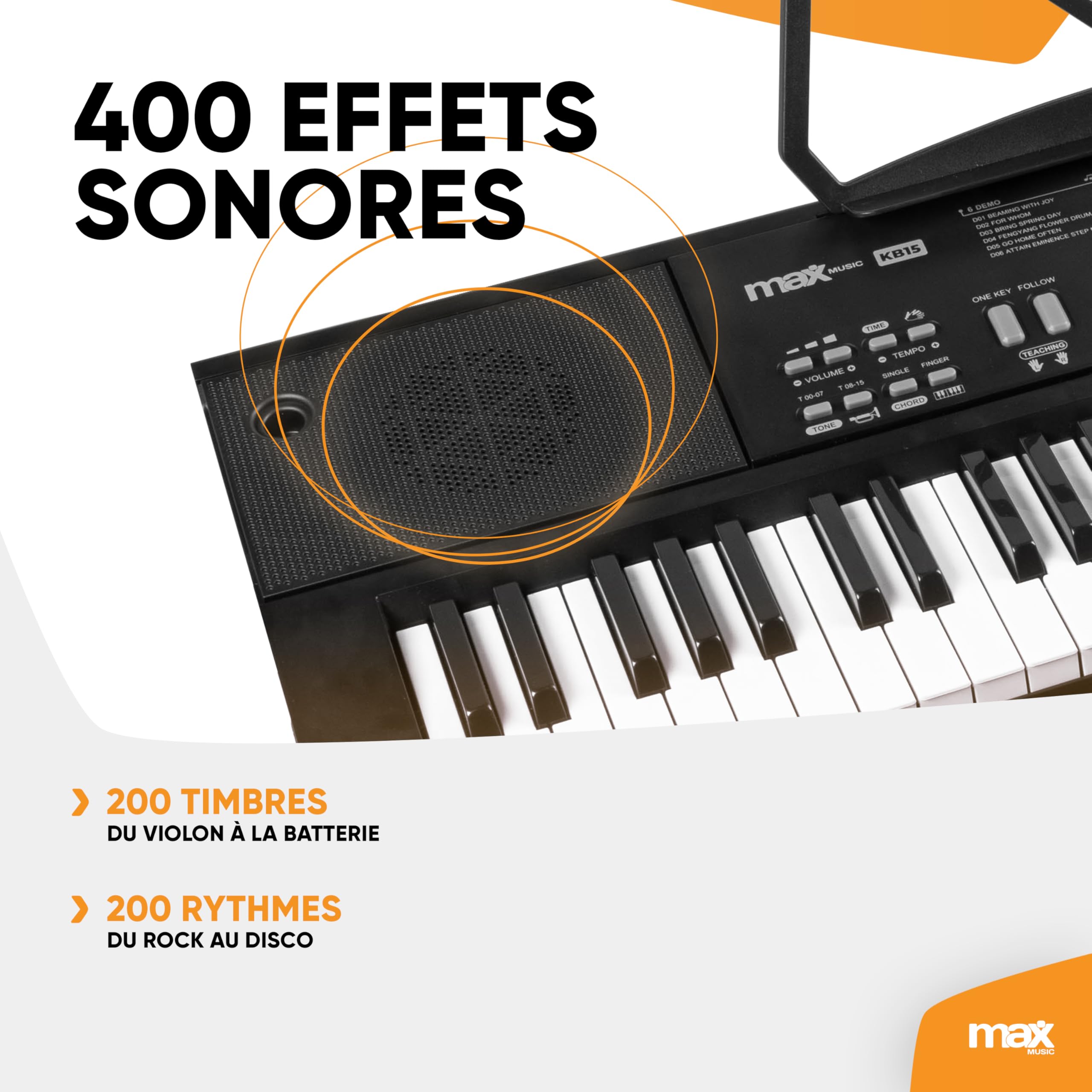 Max KB15 Clavier Électronique 61 Touches Stand et Casque Audio Inclus | Apprentissage Musical pour Débutants, Expérience Interactive et Ludique, Deux Haut-parleurs Intégrés, Pratique Maison