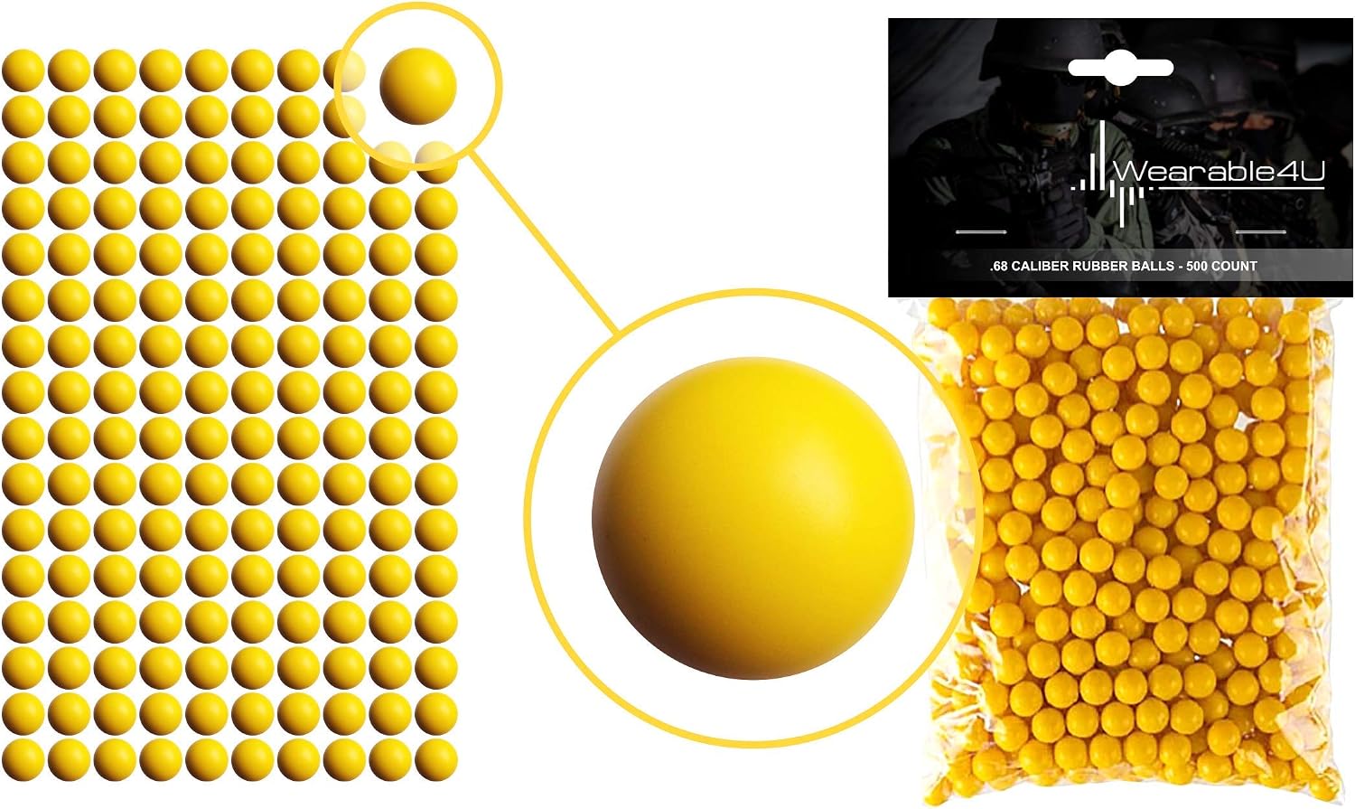.68 Cal New Reusable Training Soft Rubber Balls for Paintball Gun/Launcher, Less-Lethal Ammo