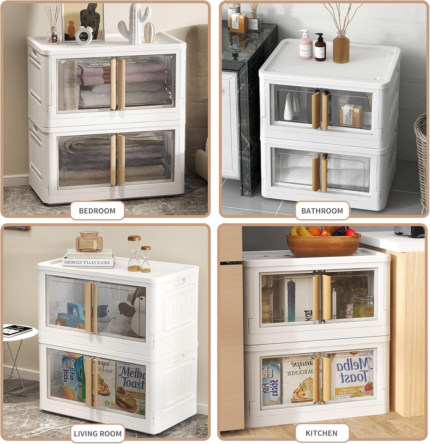 5 Storage Bins with 5 Lids, 78 Quart Plastic, White Closet Organizers and Storage,5 Packs Stackable with Wheels,Dual Open Collapsible, for Home and Office