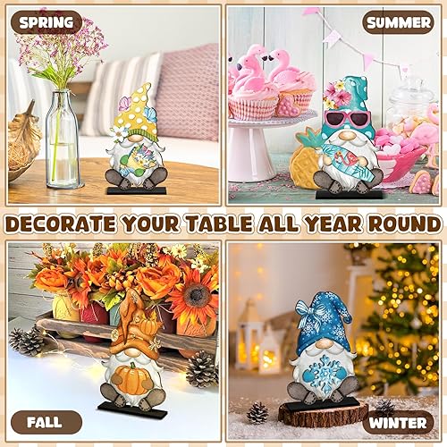 Miniatura 5 de Blulu 34 piezas de gnomos de madera intercambiables de Navidad, decoración de bandejas escalonadas de temporada de Navidad, gnomos con piezas