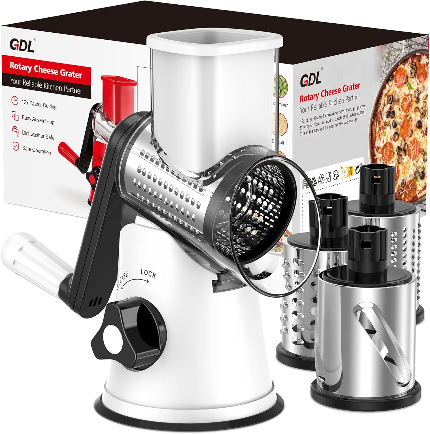 Rotary Cheese & Vegetable Grater with 3 Blades – Quick Shredding Tool