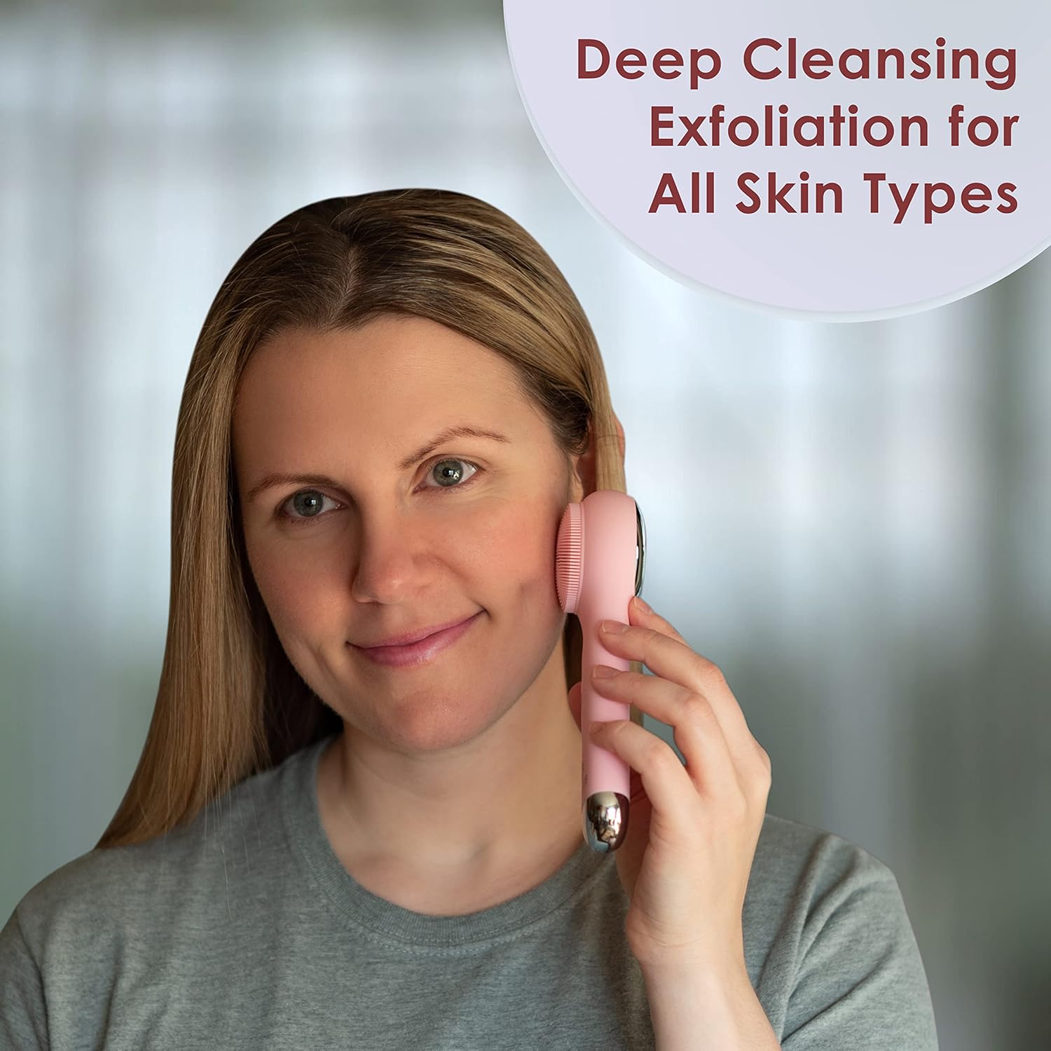 Bellus by R.O.K Silicone Facial Cleansing Brush - 3 in 1 Rechargeable Silicone Cleansing Brush with Heat and Cold Massage Features - Pink : Beauty & Personal Care