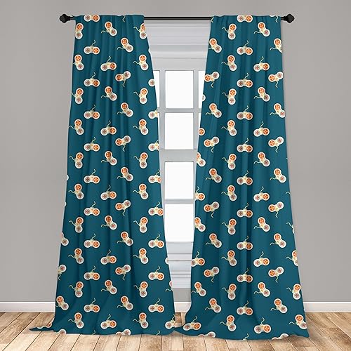 Miniatura 3 de Ambesonne Gaming Window Curtains, Retro Video Games Consoles Repetitive Pattern, Lightweight Decor 2-Panel Set with Rod Pocket, Pair of - 28" x 84",