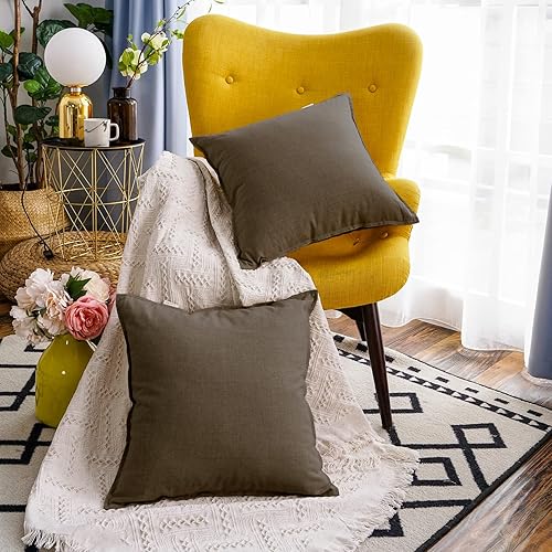 Miniatura 5 de Jeanerlor Funda de almohada decorativa de lino y algodón sólido de 18 x 18 pulgadas con cremallera, funda de cojín europea, funda de almohada
