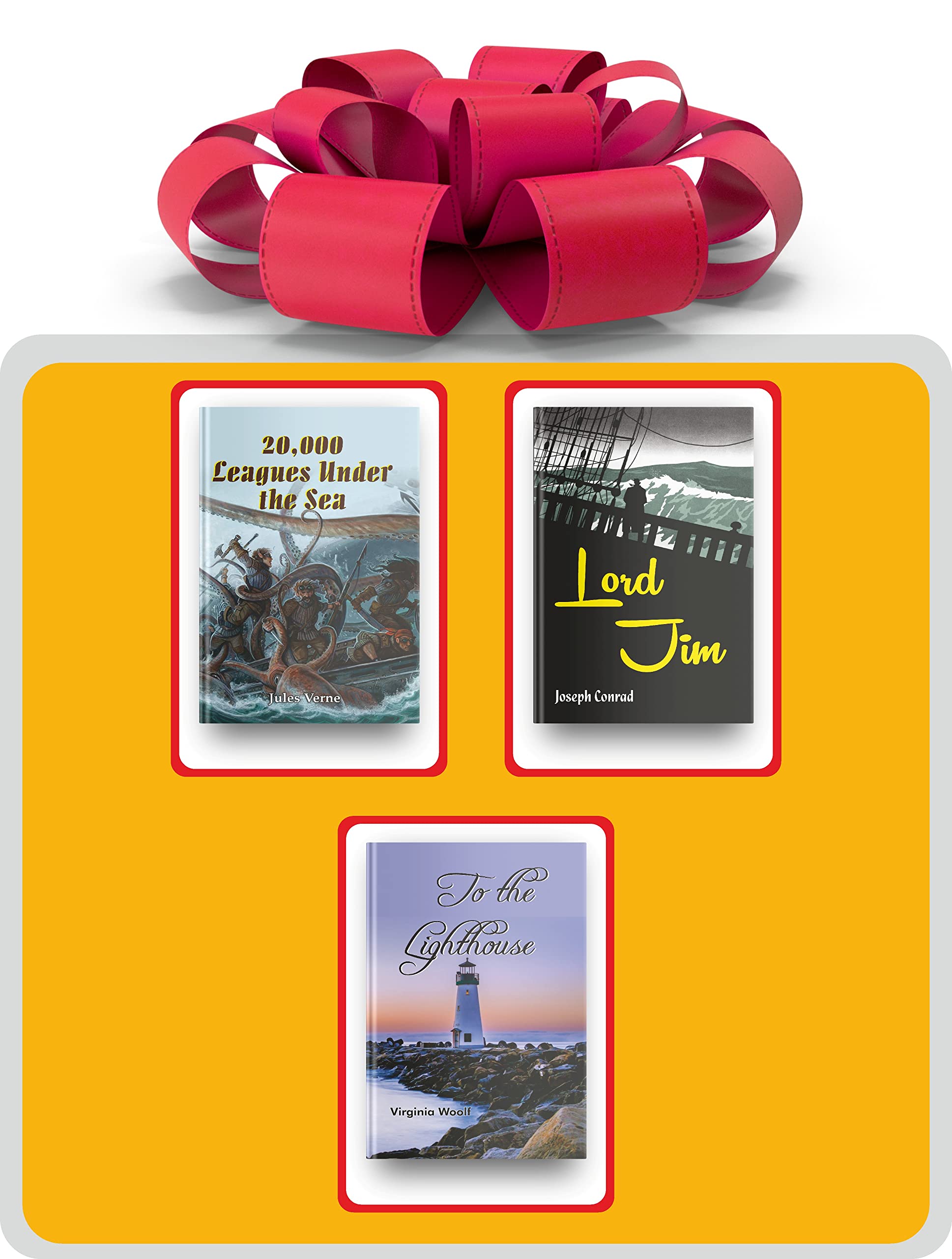 Most Fascinating Thriller Books Set Of 3, This Amazing Crime Thriller Novels Set Of 3 Includes, To The Lighthouse By Virginia Woolf Plus Lord Jim By Joseph Conrad Plus 20000 Leagues Under The Sea