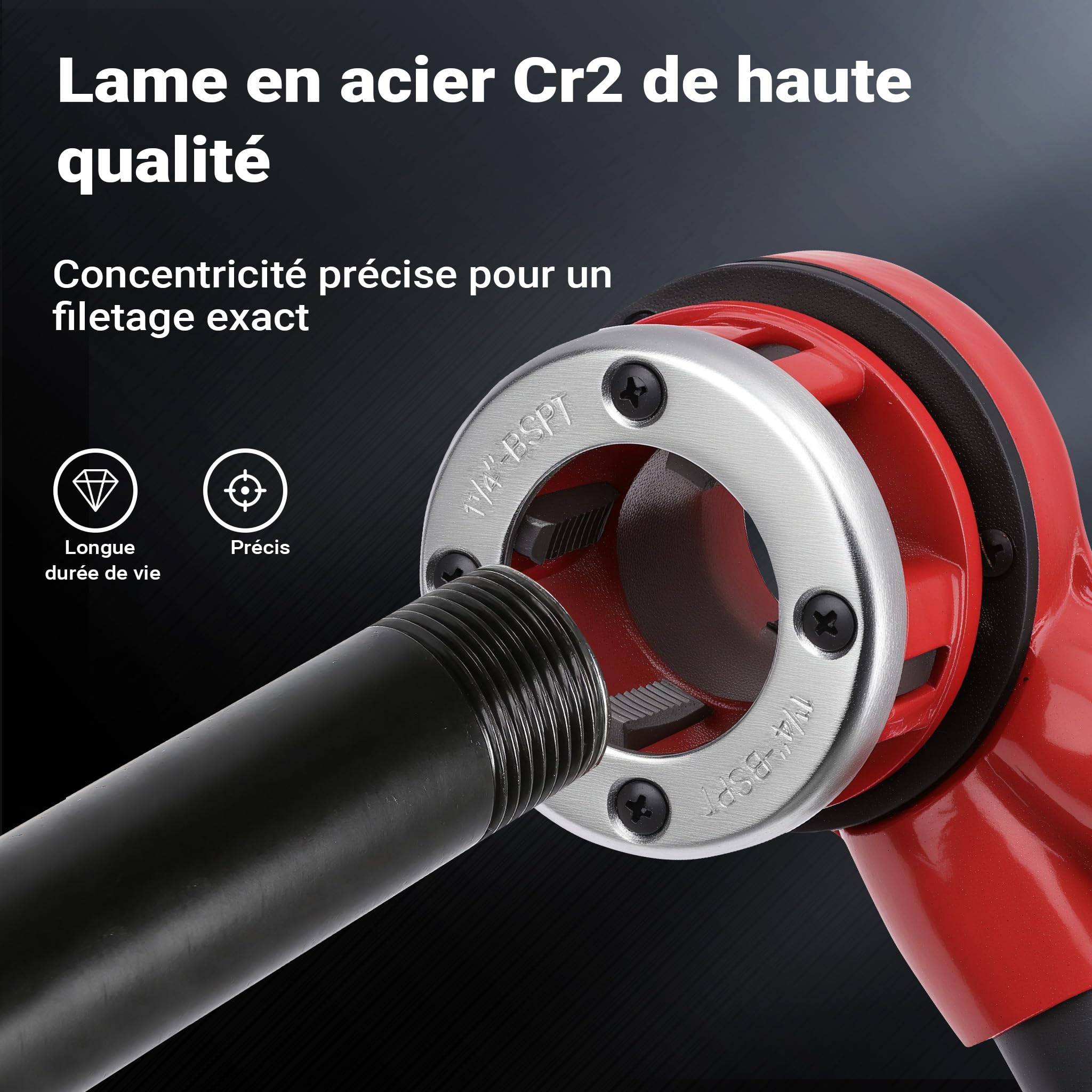 Coffret Filières de plombier à Tête interchangeable Taraud Coupe-tube 9 Pièces Outil Plomberie