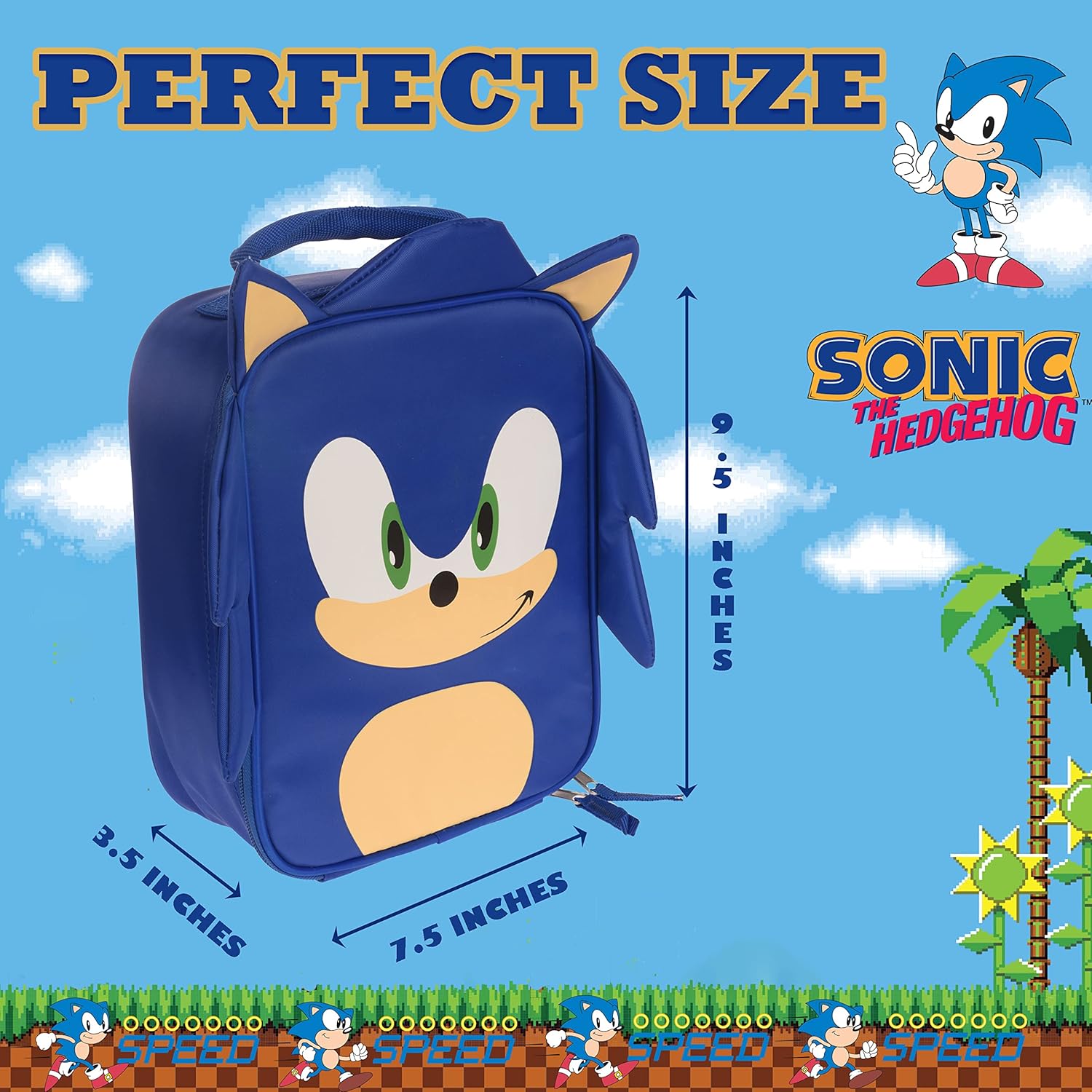 AI ACCESSORY INNOVATIONS Sonic The Hedgehog Insulated Lunch Box, Mini Gaming Cooler with 3D Features and Top Padded Handle - Image 6