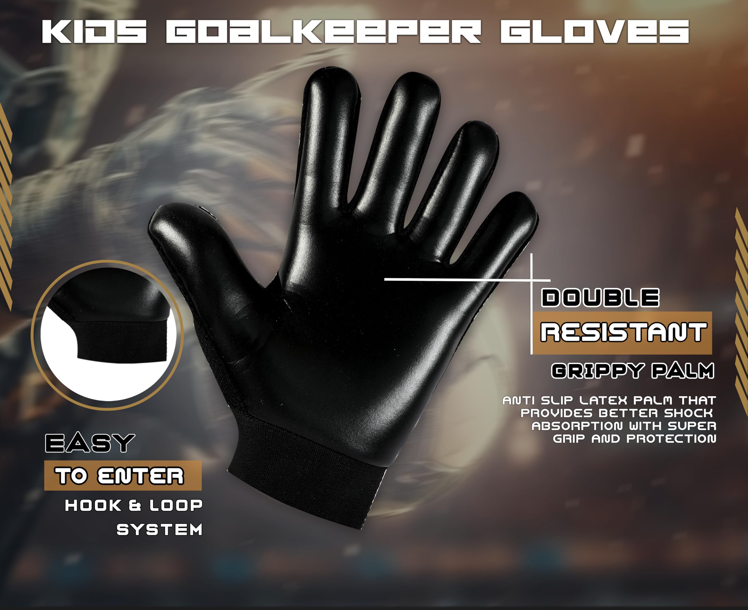 Keeperking Guanti da portiere per bambini, ragazzi e ragazze, guanti da calcio, per ragazzi (5, oro nero)
