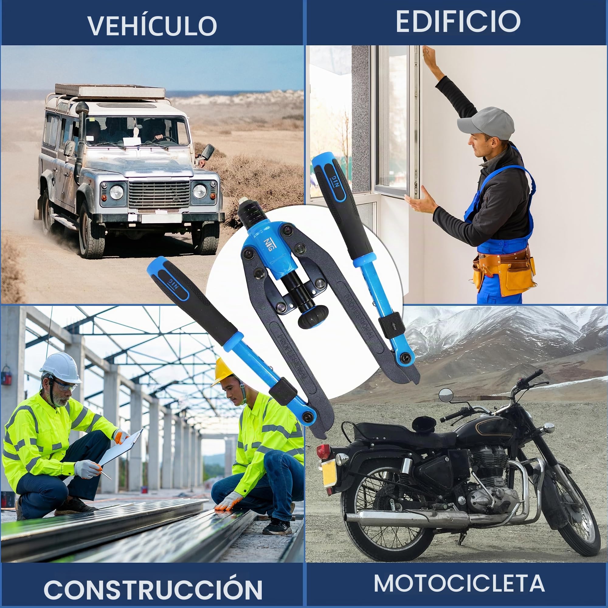 NTG Combi 2 en 1 - Remachadora para remaches ciegos y remachadora ciega, herramienta para remaches ciegos y tuercas de remache, incluye 85 piezas