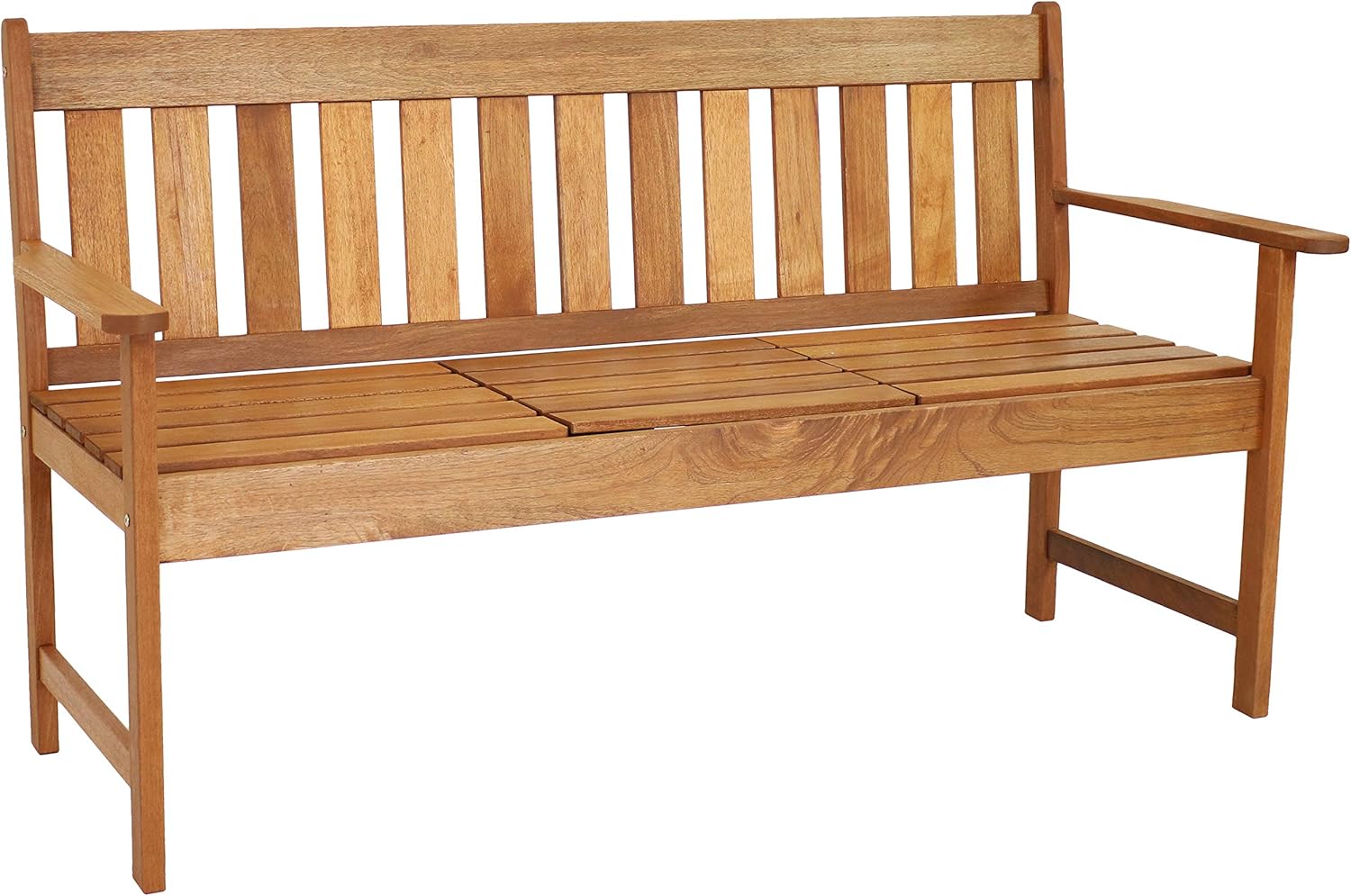 Sunnydaze Meranti Wood Outdoor Patio Bench with Built-in Pop-Up Table - Teak Oil Finish - 60-Inch