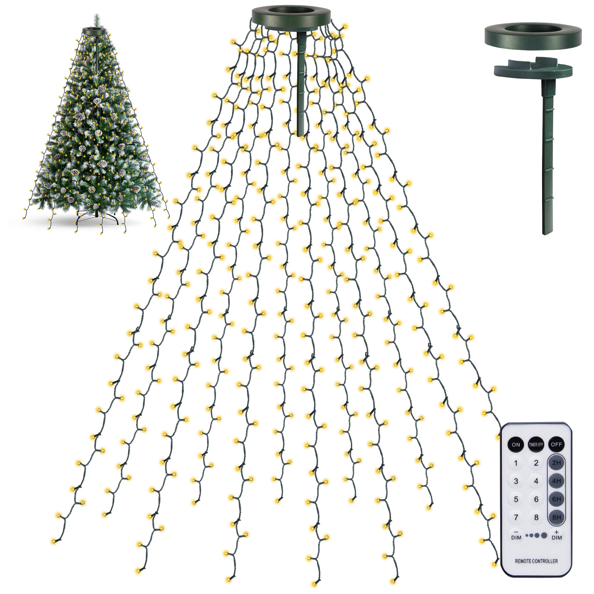 TW SHINE Christmas Tree Lights, 448 LED Christmas Waterfall Tree Topper Lights with 8 Lighting Modes & Remote, 8.2FT X 16 Lines String Light for Indoor Outdoor Yard Party Xmas Decoration, Warm White