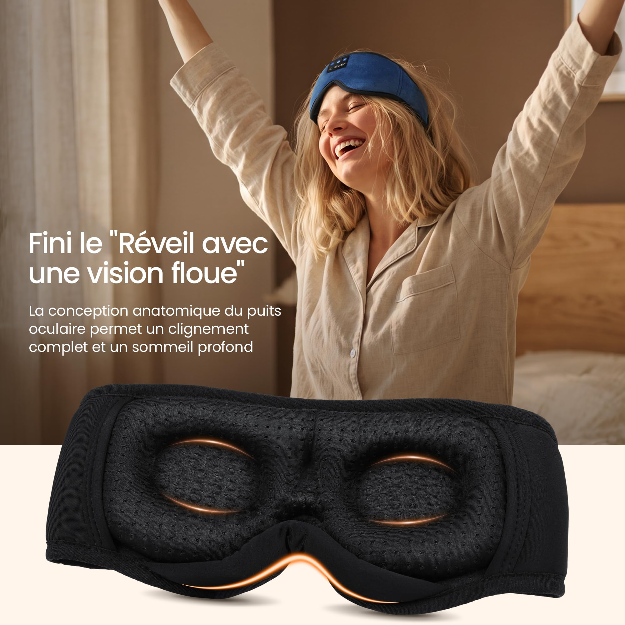 LC-dolida Masque de Sommeil avec écouteurs Bluetooth V5.4, Masque de Nuit Sans Fil peut Jouer 15 Heures Casque de Sommeil Bluetooth pour les Voyages,la Sieste, le Travail Posté