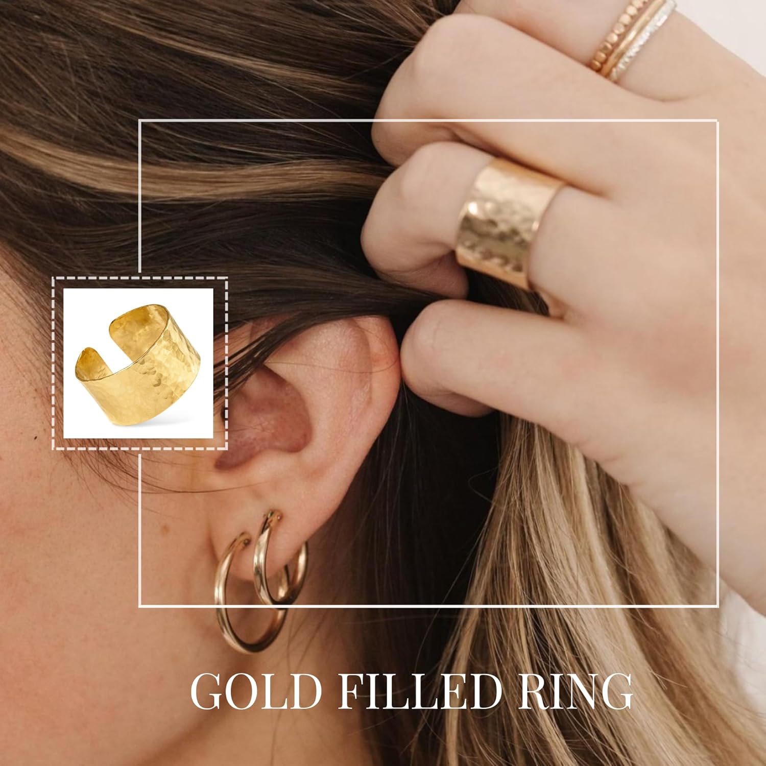 Hammered Cigar Band | Gold Statement Ring | Gold-Filled for Women | Simple and Elegant | Minimalist Jewelry | Waterproof Everyday Wear | Handmade