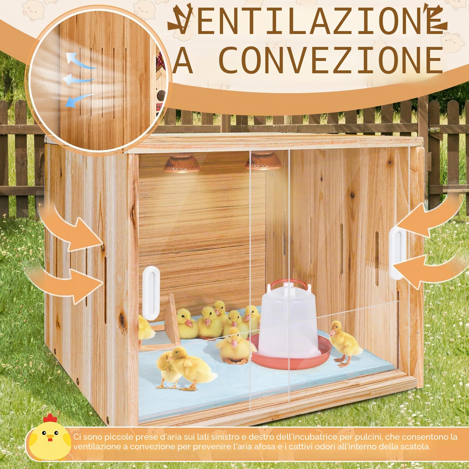 Scatola per allevare polli in legno, grande scatola per pulcini con manico, 40 x 30 x 30 cm, per pulcini, criceti, tartarughe, rettili
