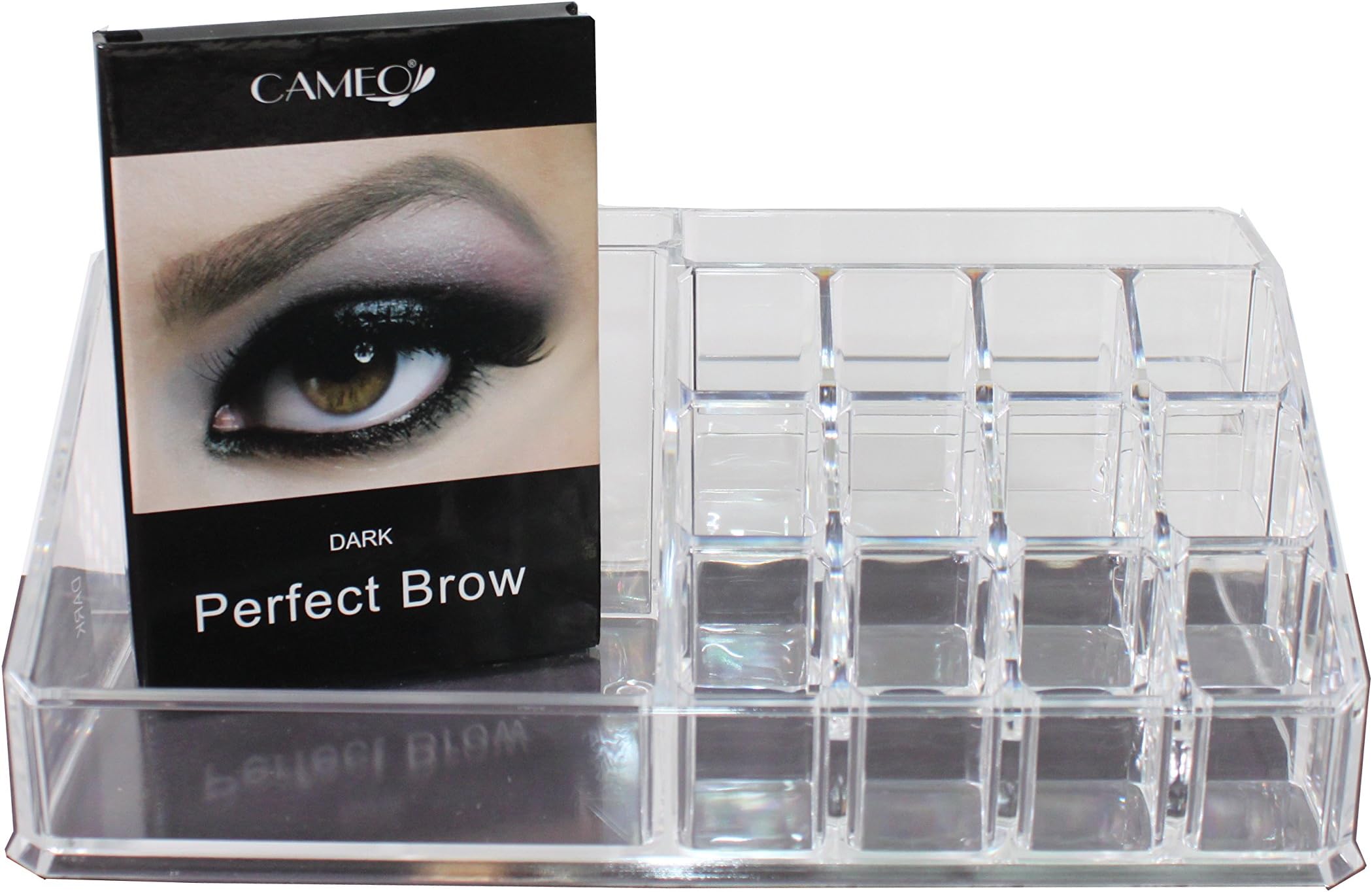 1 Cameo Cosmetics Perfect Brow- Dark + 1 Clear Acrylic 16 Compartments Cosmetics Organizer