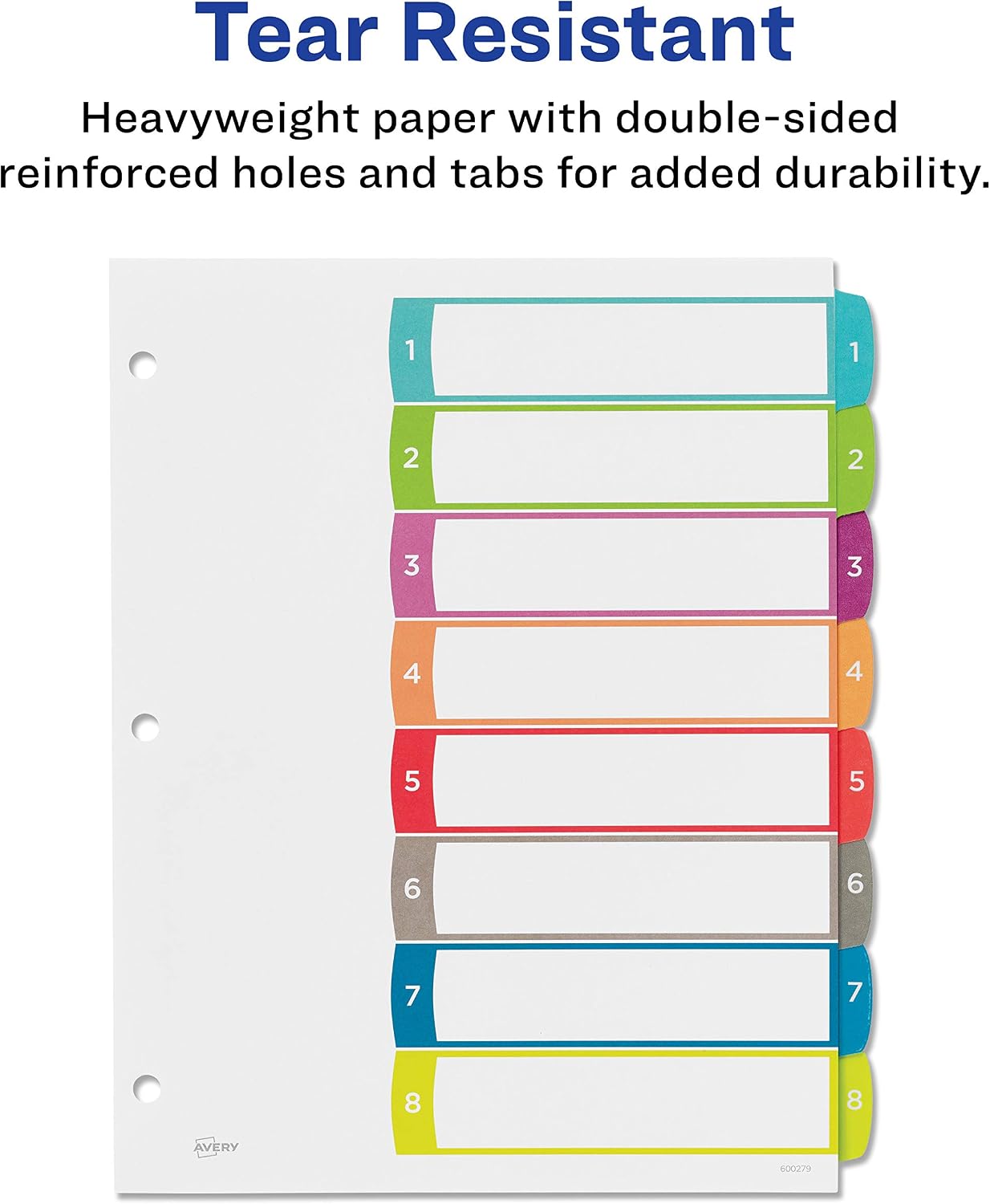 Avery 8-Tab Dividers for a 3 Ring Binders, Customizable Table of Contents, Multicolor Tabs, 1 Set (11841), 8-1/2" x 11"