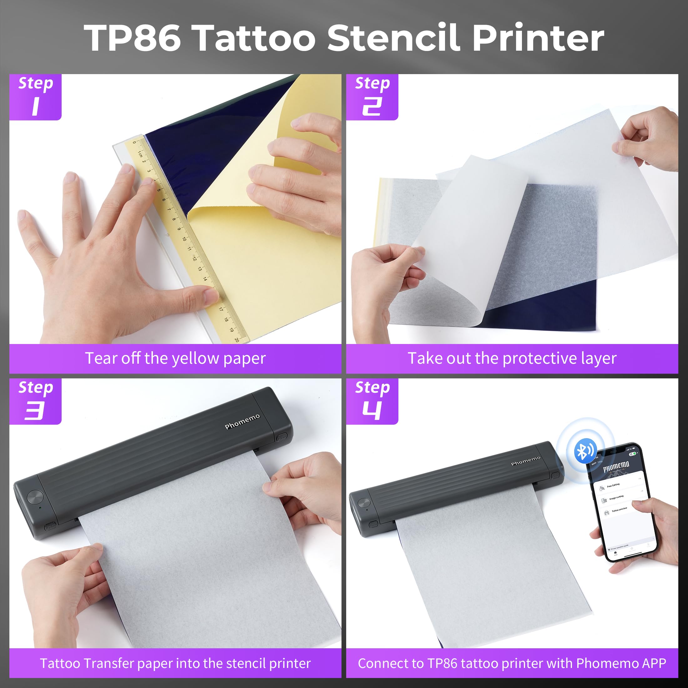 Phomemo TP86 Thermocopieur Tatouage Papier Transfert 10 Feuilles