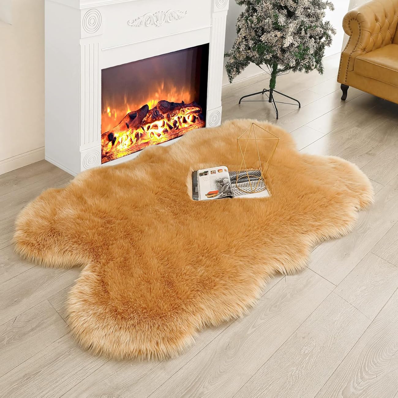 JXLOULAN Soft Flully Faux Fur Area Rugs Light brown 120 x 160 cm Sheepskin Rug for Bedrooms Floor Living Room Kids Rooms Decor