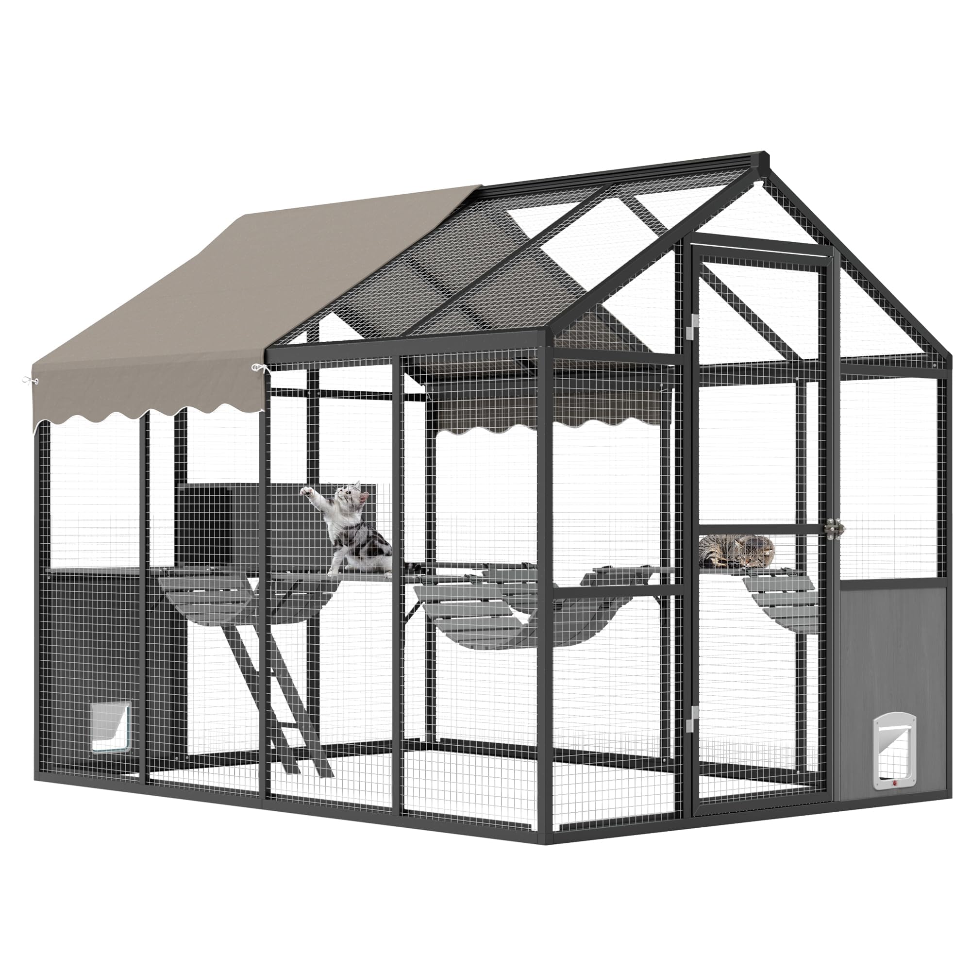 Garvee Recinto gatti da esterno ampio in alluminio – Catio walk-in con canale – Porta laterale – Copertura UV e piattaforma – Ideale per più gatti – 190-4 Cat Room