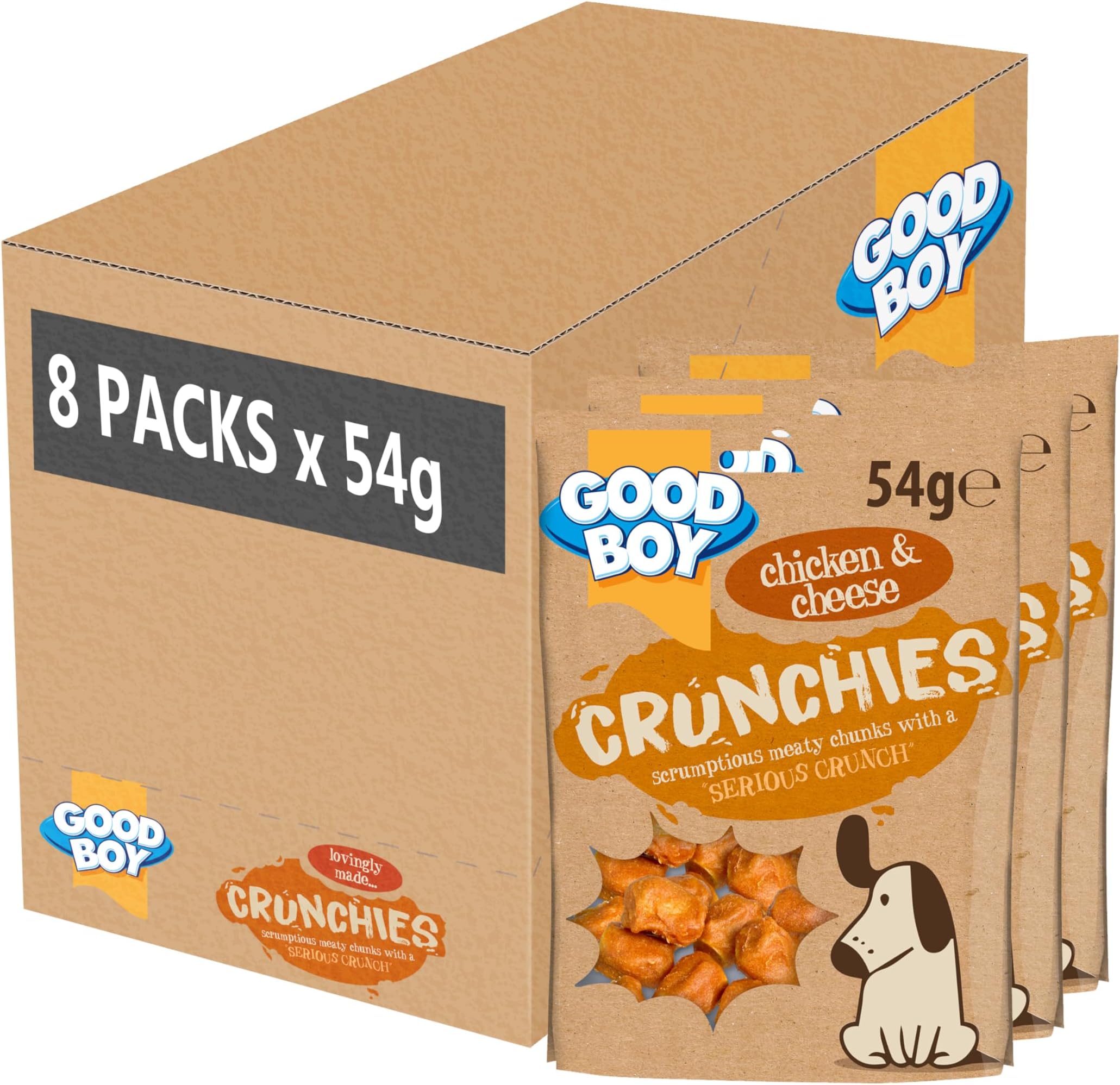Crunchies Chicken & Cheese - Natural Dog Treats - Training Treats - Bulk Box - 8 x 54g