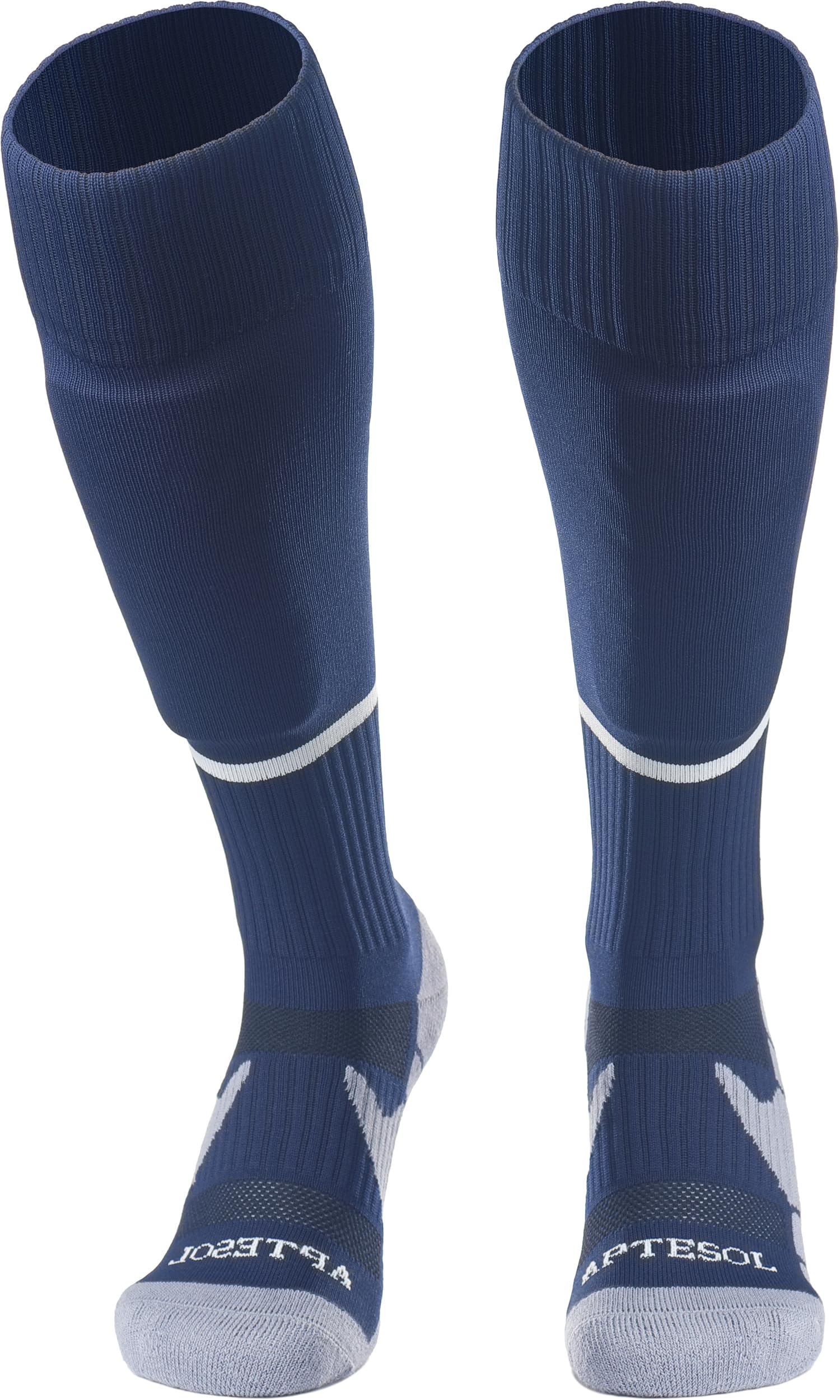 APTESOL Youth Soccer Socks Knee High Team Sport Cushion Sock Women Men Long Tube Cotton Athletic Compression Socks (3-Pair Navy-B,Large) - Image 4