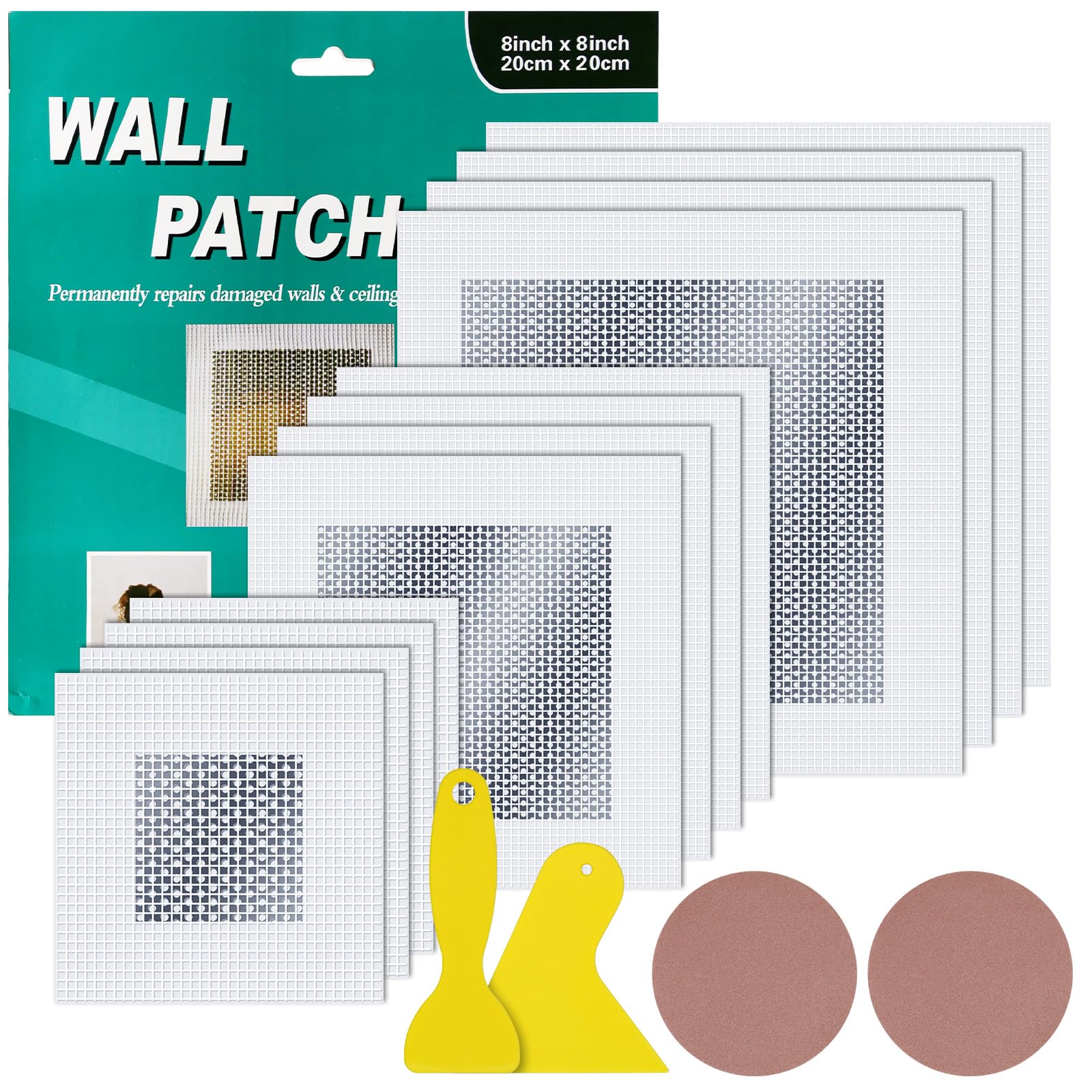 12PCS Wall Repair Patch Kit, 2/4/6 Inch Drywall Patches Repair Kit