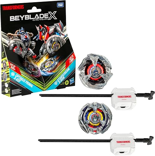 Hasbro Beyblade X Transformers Collab Optimus Primal 3-60F vs. Starscream 3-80N Multipack Set with 2 Tops & 2 launchers; Battling Top Toys for 8 Year Old Boys & Girls (Amazon Exclusive).