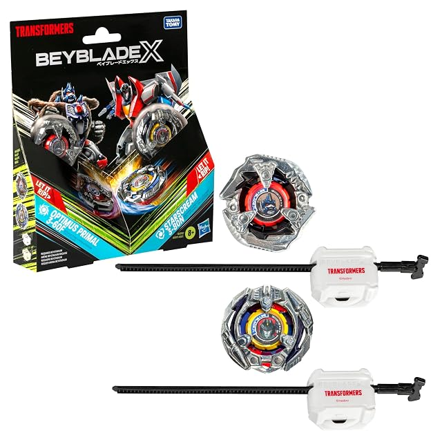 Beyblade X, Pack múltiple Colaboración con Transformers, Set Optimus Primal 3-60F vs. Starscream 3-80N con 2 Tops y 2 lanzadores, Tops de Batalla para niños y niñas a Partir de 8 años