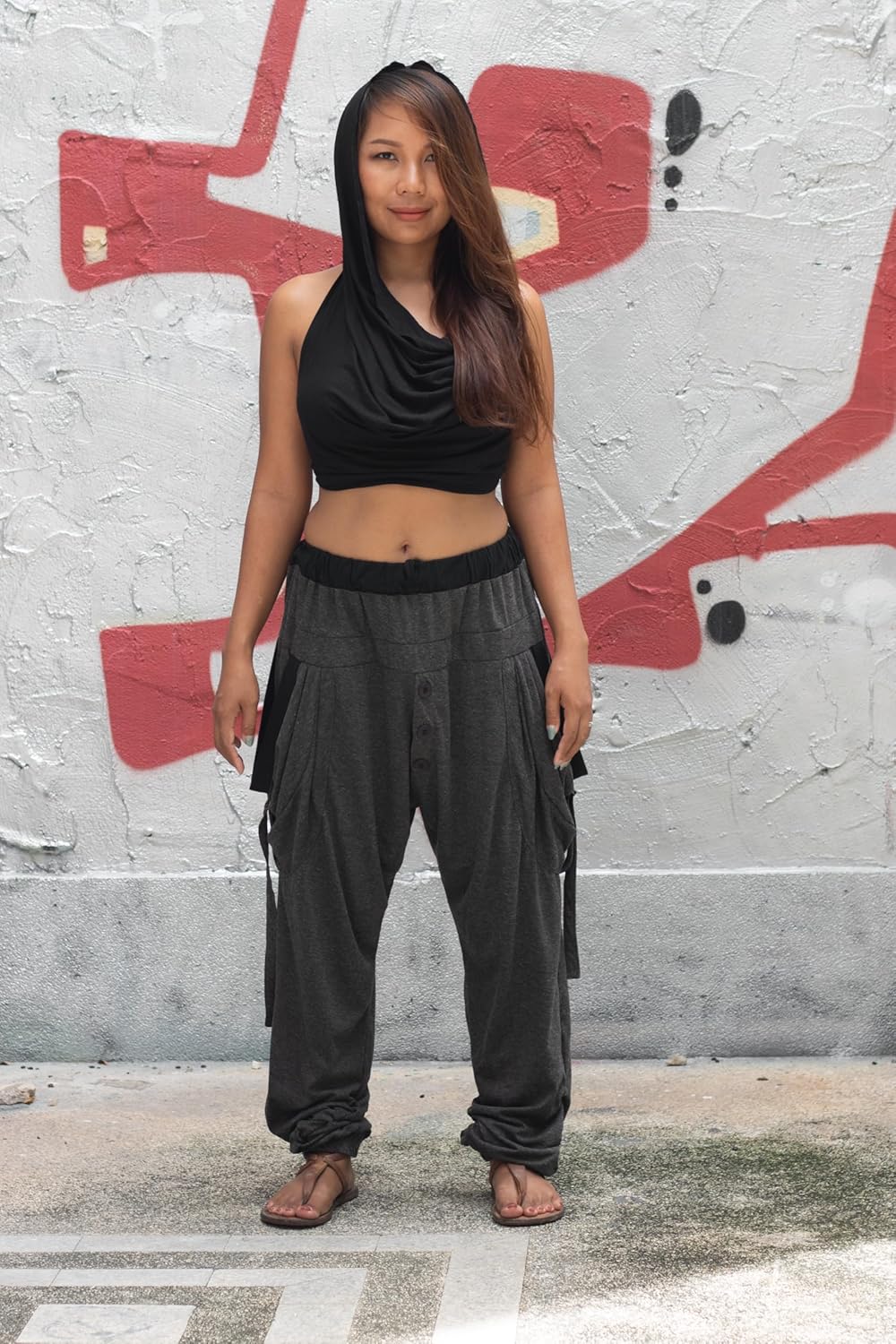 Thaluta Women's Loose Harem Lounge Pants with Pockets Yoga Cotton Elastic Waist Joggers Baggy Trousers