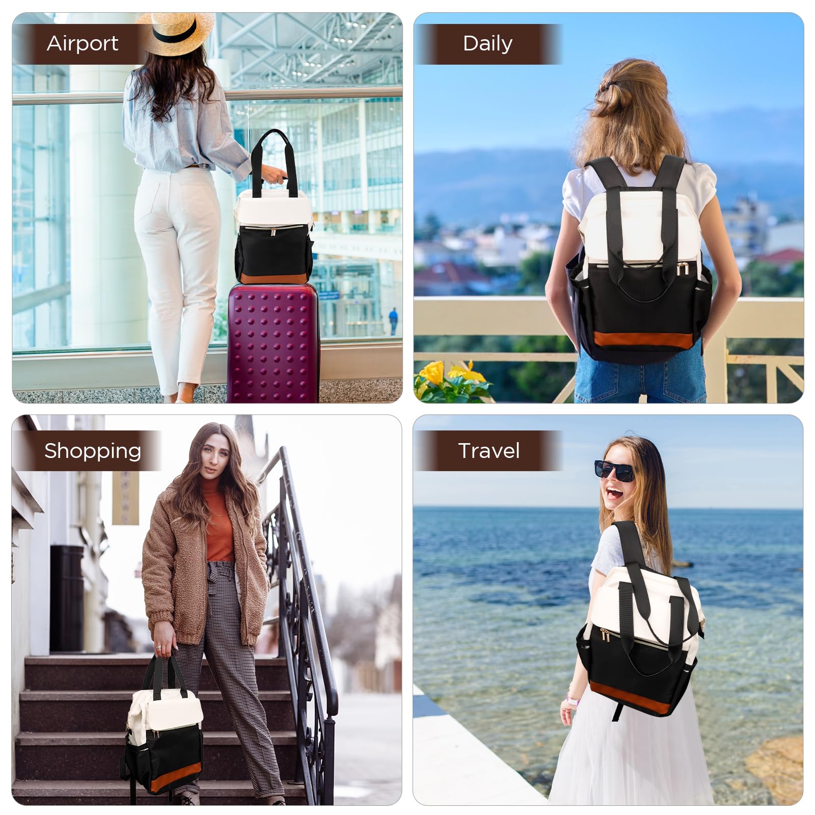 Cozary Plecak damski - stylowy i wodoodporny plecak na laptopa 15,6 cala, plecak PC, elegancki plecak na laptopa, do pracy, nauki, podróży i wypoczynku, Beżowy i czarny, 22L