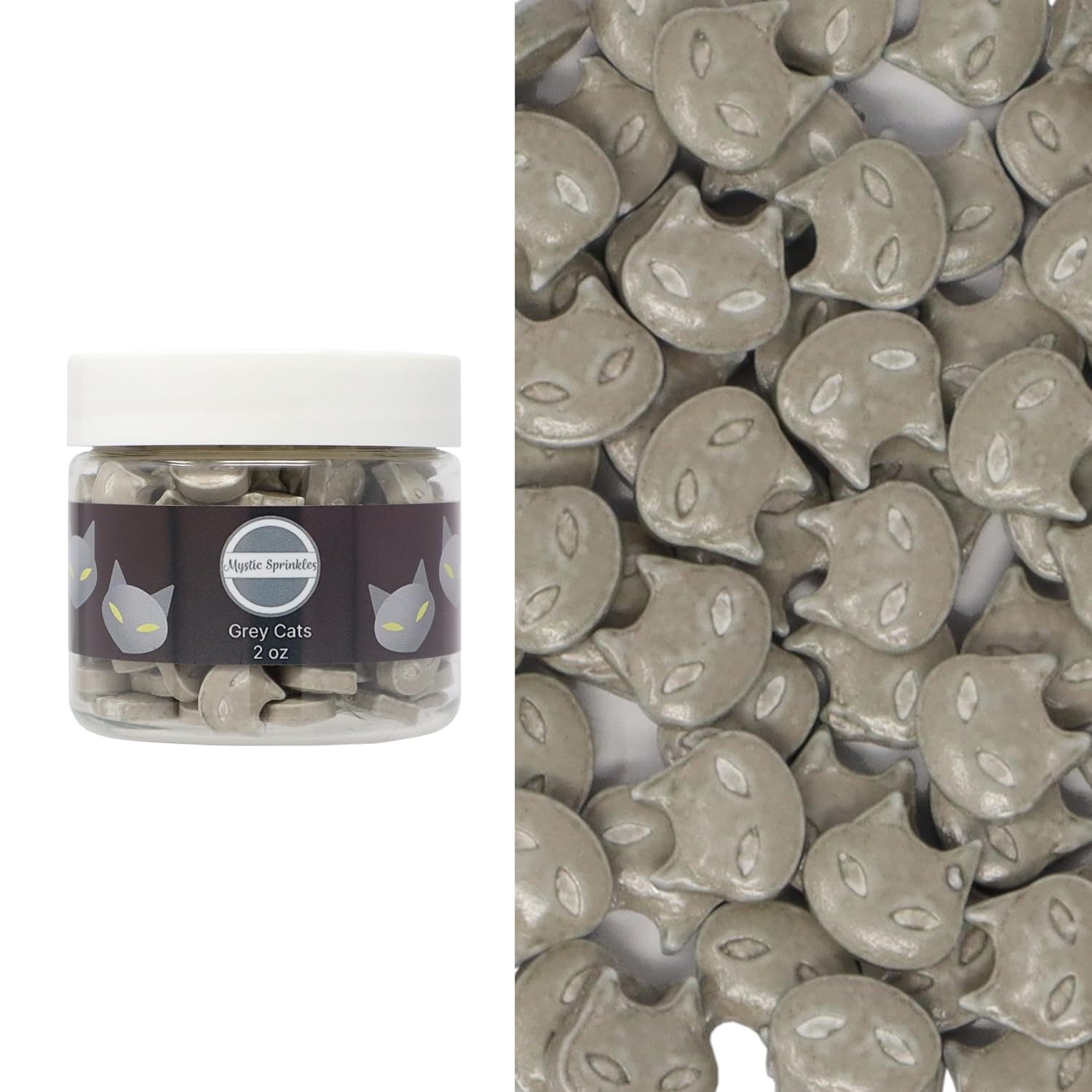 Mystic Sprinkles Candy Shape Sprinkles Animals (Grey Cats, 2oz Jar)