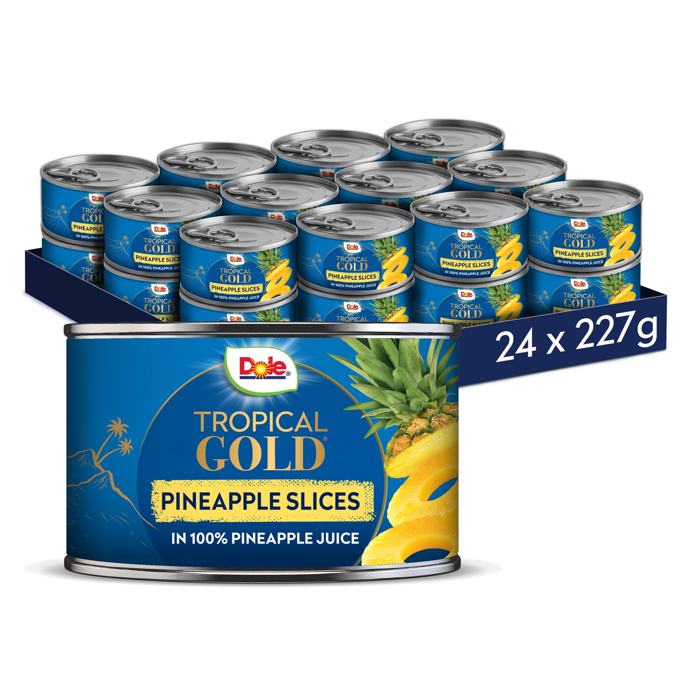 Dole Tropical Gold Premium Tinned Pineapple Slices in Juice 24 x 227g, Healthy Snack Made with Fresh Fruit, No Added Sugar Pineapple Cans, Perfect for Breakfast & Dessert or Adding to Recipes