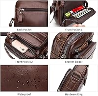 Vista 5 de BAIGIO Bolso bandolera de cuero genuino para hombre, bolso de hombro pequeño, bolso de mensajero para hombre, bolso para iPad, bolsa de viaje