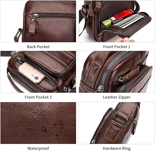 Miniatura 5 de BAIGIO Bolso bandolera de cuero genuino para hombre, bolso de hombro pequeño, bolso de mensajero para hombre, bolso para iPad, bolsa de viaje de