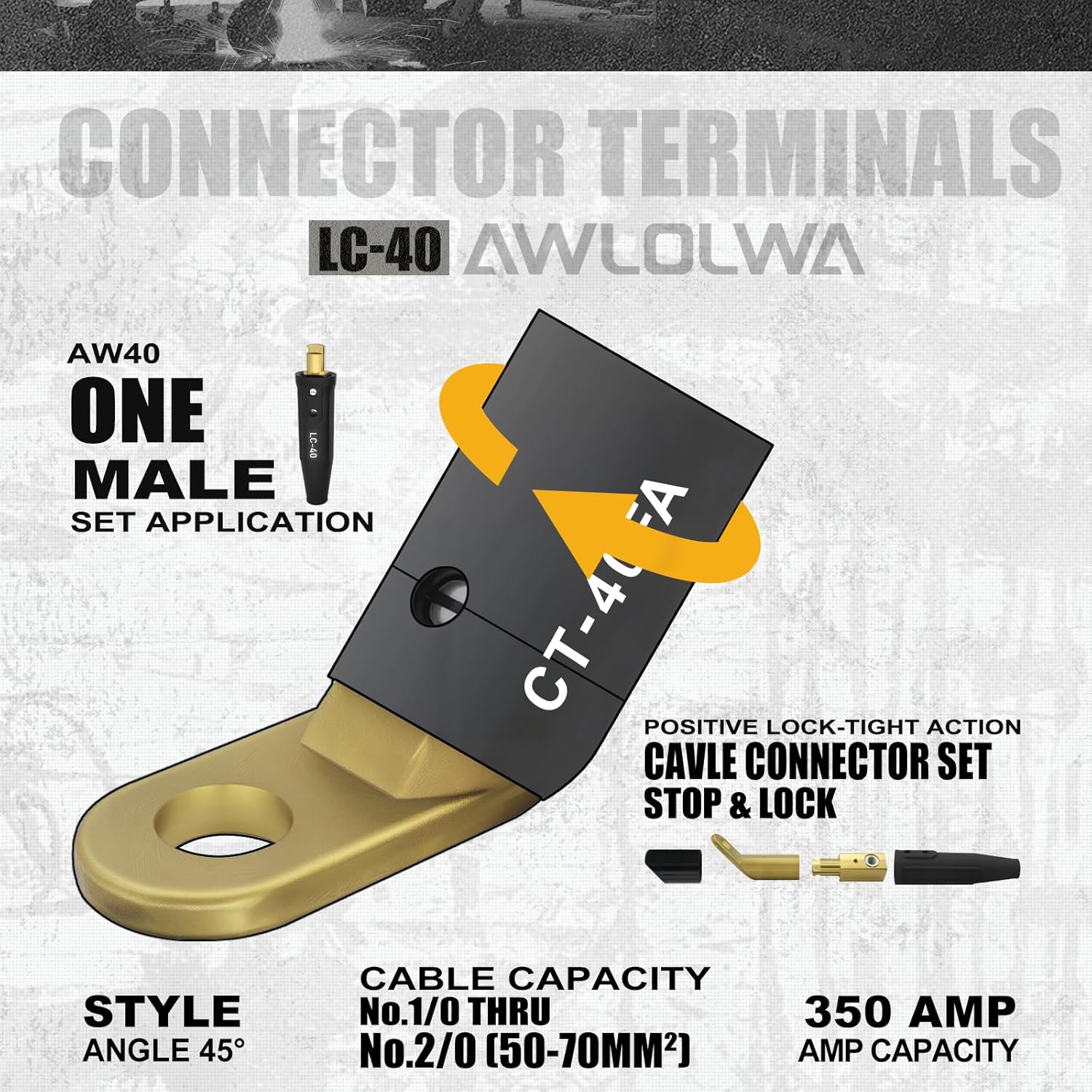 4PCS CT-40FA 45° Brass Terminals 1/0-2/0 (50-70mm²) Cable for Welding Machine Accessories