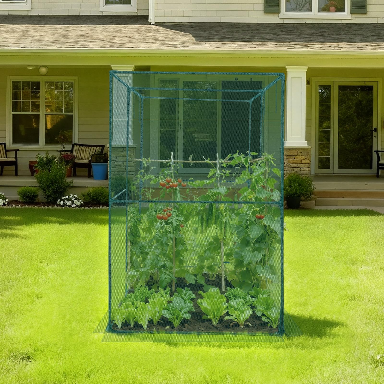 VEVOR Cage à Culture Jardin 2,4x1,2x1,8 m Cage à Plantes avec Porte Zippée pour Tomates, Filet Anti Oiseaux Résistante au Vent Filet de Protection de Plantes Couverture de Potager Surélevé Extérieur