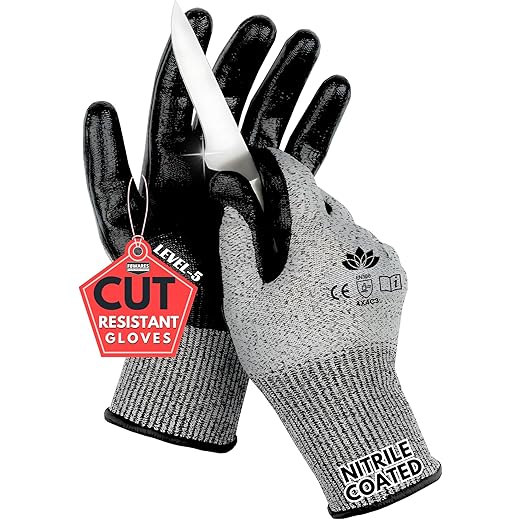 F8WARES Nitrile Coated Cut Resistant Gloves
