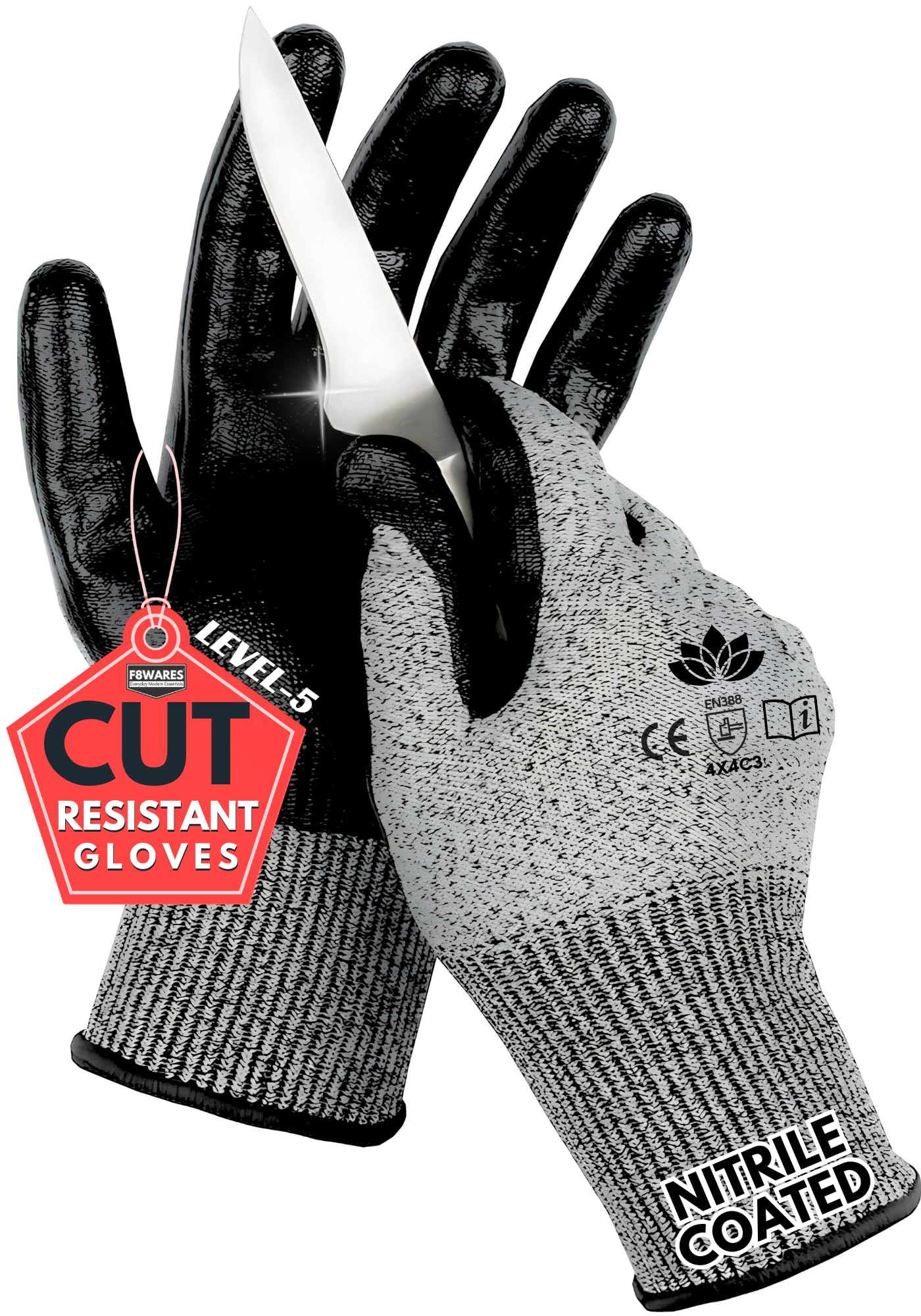 F8WARES Nitrile Coated Level 5 Cut Resistant Hand Gloves - Heavy Duty Safety Gloves for Men - Multipurpose Working Industrial Gloves Used for Gardening Kitchen Vegetable Cutting, Mechanical Work-picture-17