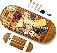 NAGAWOOD 30x13 Extra Large Acacia Charcuterie Board, Magnetic 3-Part with Knives, Wine Opener, Cheese Markers - Party Gift