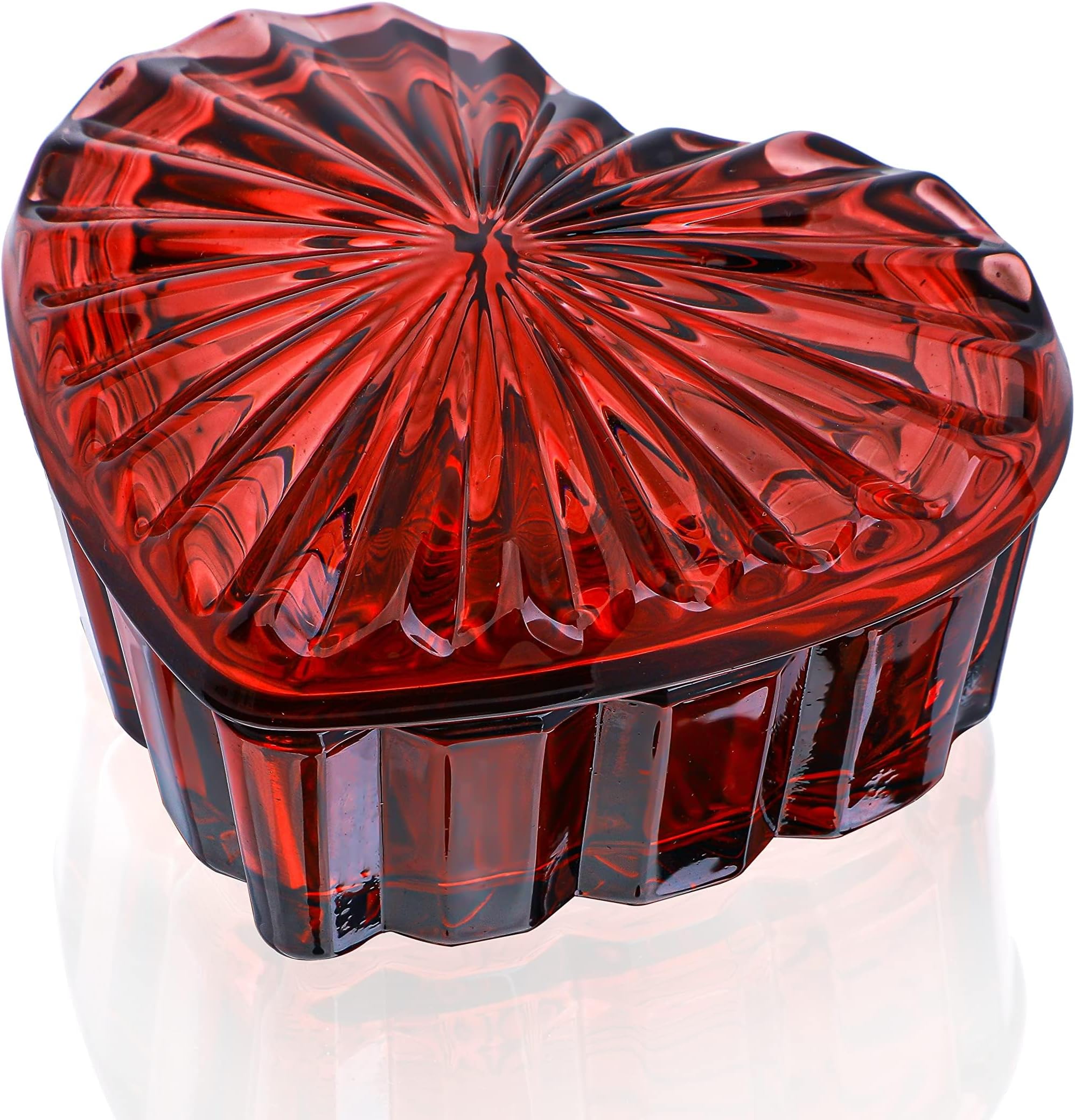 kanpura Crystal Glass Heart-Shaped Jewelry Box,Candy Box with Lid,Women's Covered Earrings Necklace Chest Trinket Storage Box, Glass Storage Jar Gift Box for Women and Girls(Burgundy)
