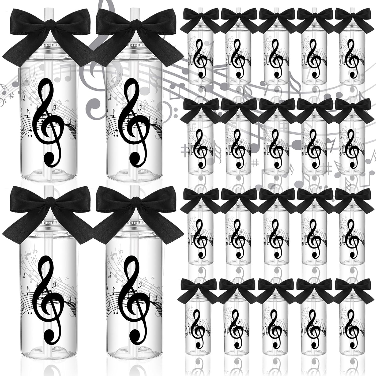 Skylety 24 Pcs Valentines Music Gifts Bulk 14 oz Musical Notes Cups with Lids and Straws Reusable Tumbler for Men Women Music Lovers Conductor Band Choir Members Teacher Students Musical Party Favors