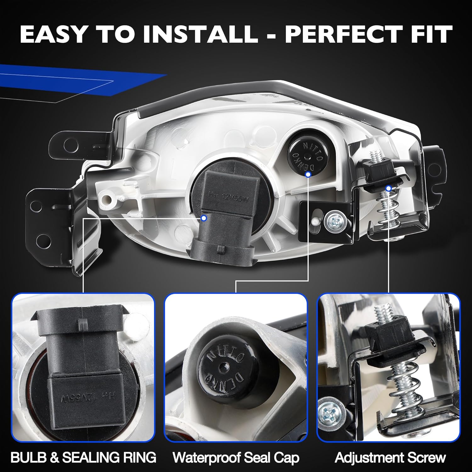 Fog Lights Assembly Compatible with 2013–2015 Honda Civic Sedan, Front Bumper LED Driving Fog Lamps Kit w/Switch & Wiring Harness (Clear Lens), Replace 33951TR0A51, 33901TR0A51, HO2592135, HO2593135