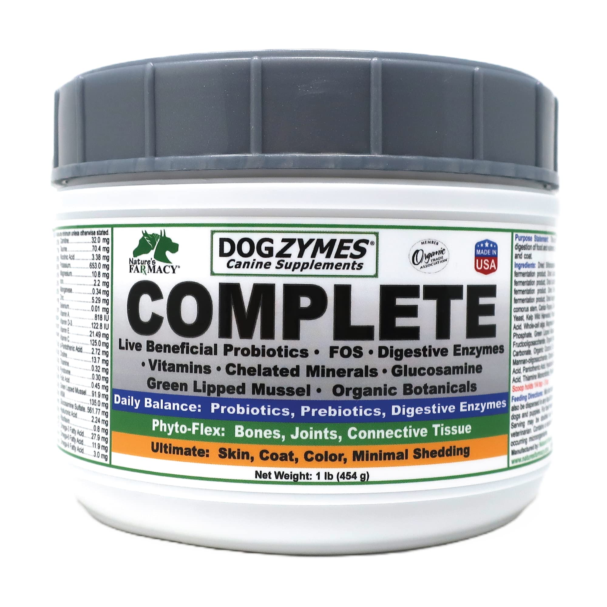 Complete - Probiotics, prebiotics, Glucosamine, Chondroitin, MSM and Hyaluronic Acid, Complete Skin and Coat Care (1 Pound)