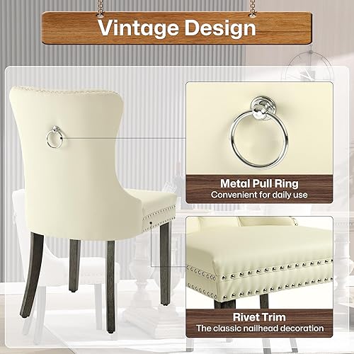 Miniatura 21 de Juego de 2 sillas de comedor, sillas de terciopelo copetudas con patas de acero inoxidable doradas, anillo de metal con ribete de remache, respaldo