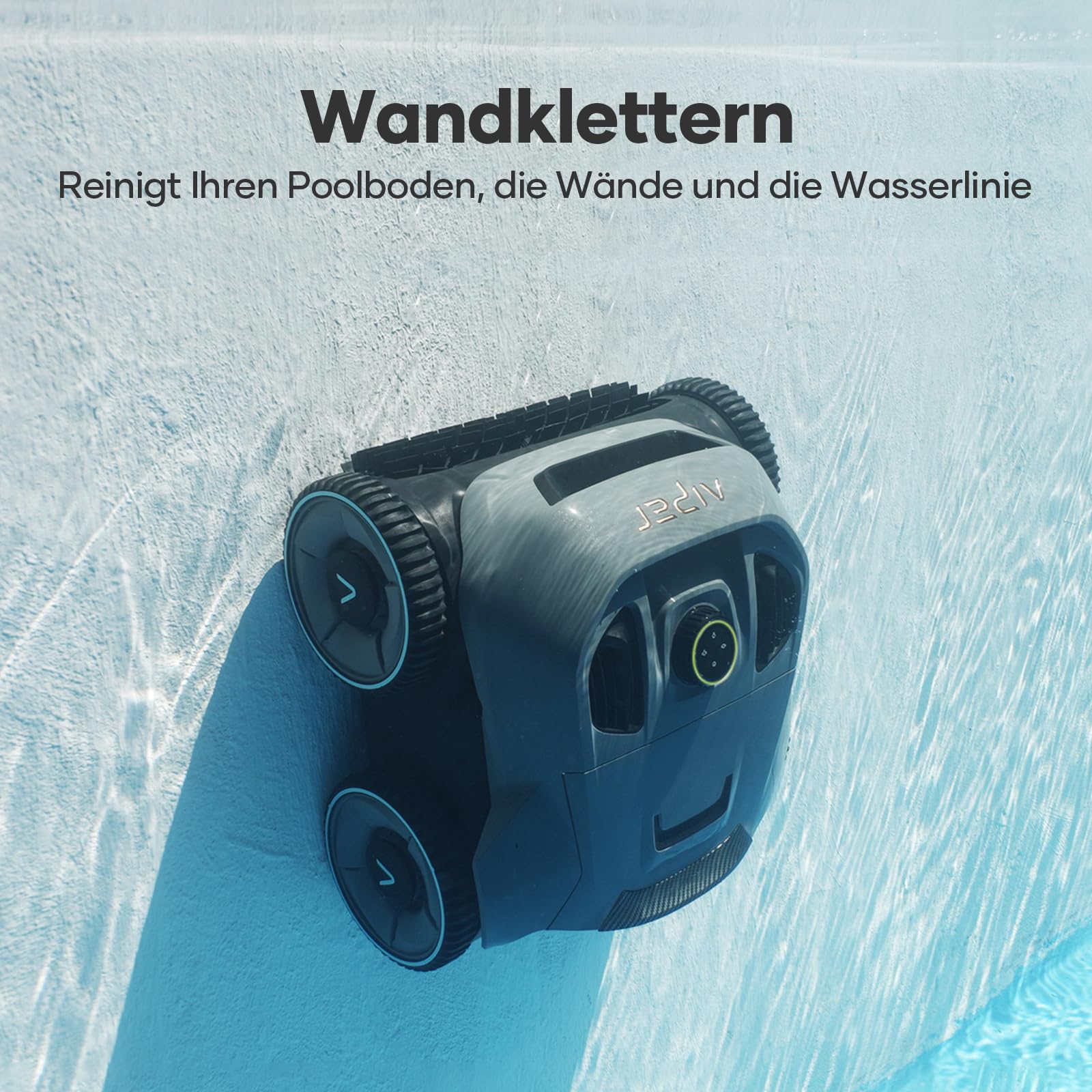 AIPER Poolroboter Boden und Wand, Quad-Motorensystem, WavePath Navigationstechnologie, 3 Reinigungsmodi, Wandklettern Poolroboter Ideal für Pool bis zu 150㎡(Generalüberholt)