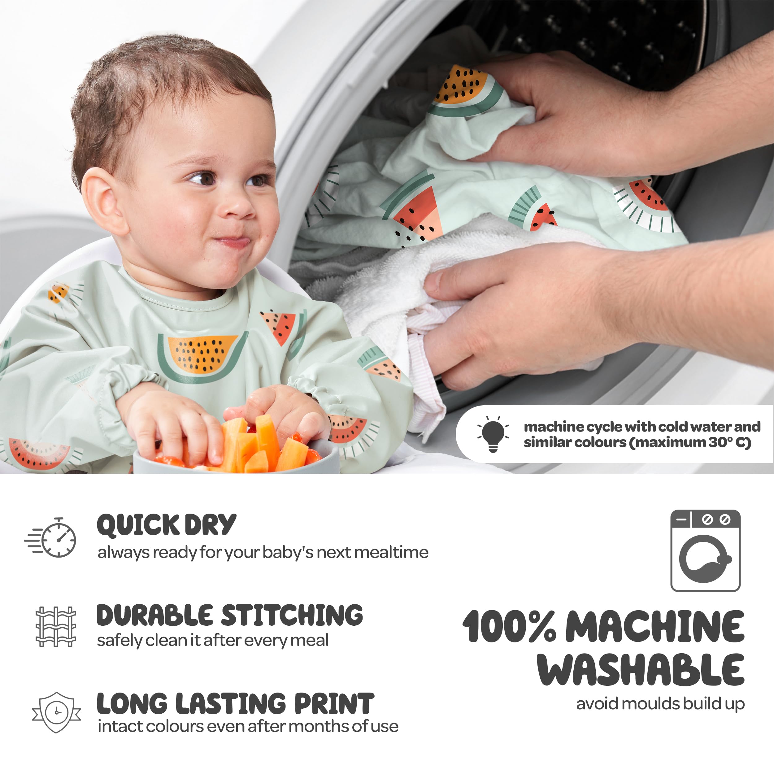 Nombear Baby Bibs with Sleeves for 6-24 Months, 1 Pack, Easy Wipe Clean, Machine Washable Baby Weaning Bib with Sleeves - Image 3