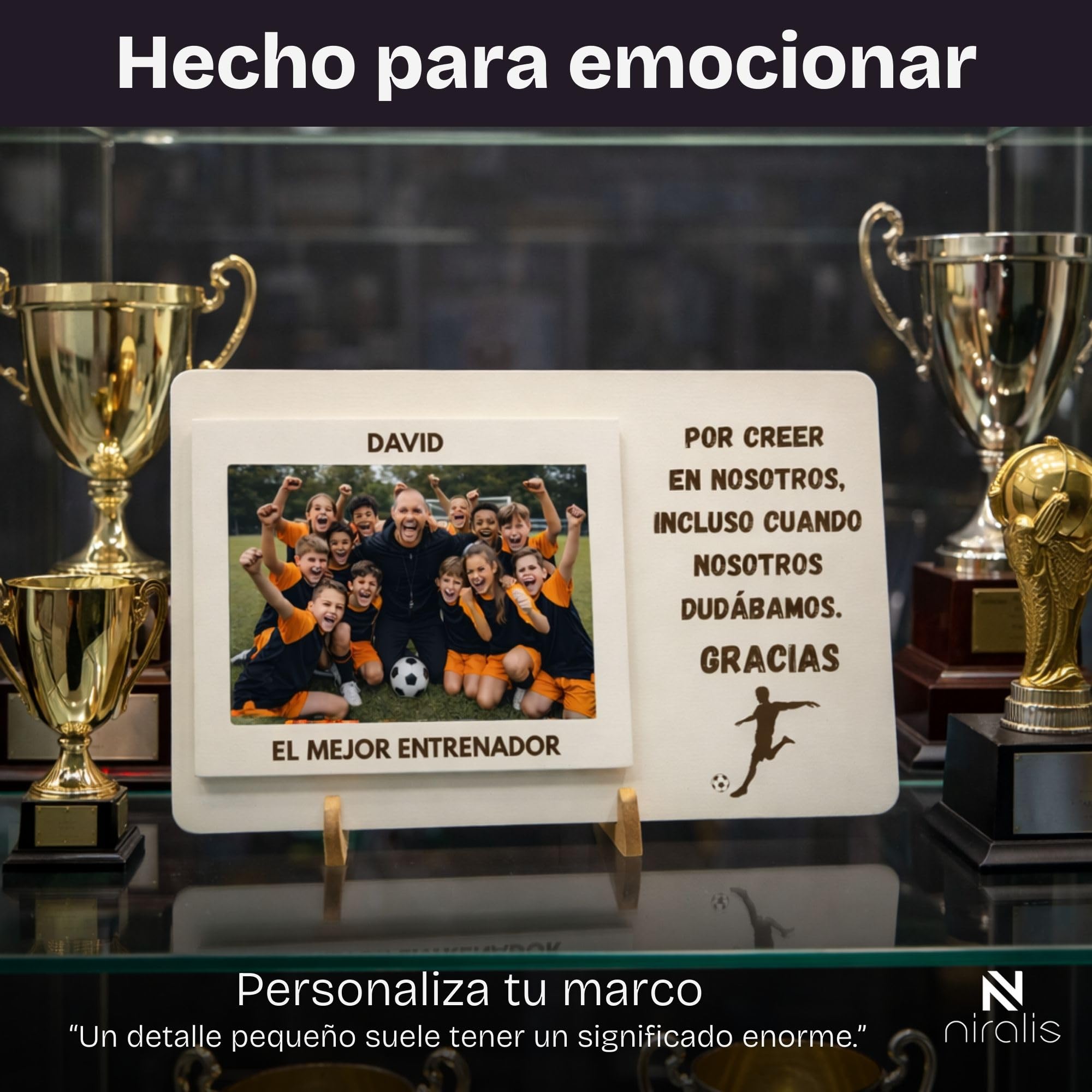 Marco de fotos entrenador fútbol regalo fin de temporada para equipo infantil con frase de agradecimiento y foto 10x15, detalle original fin de curso - 30 x 17,5 cm (futbol)